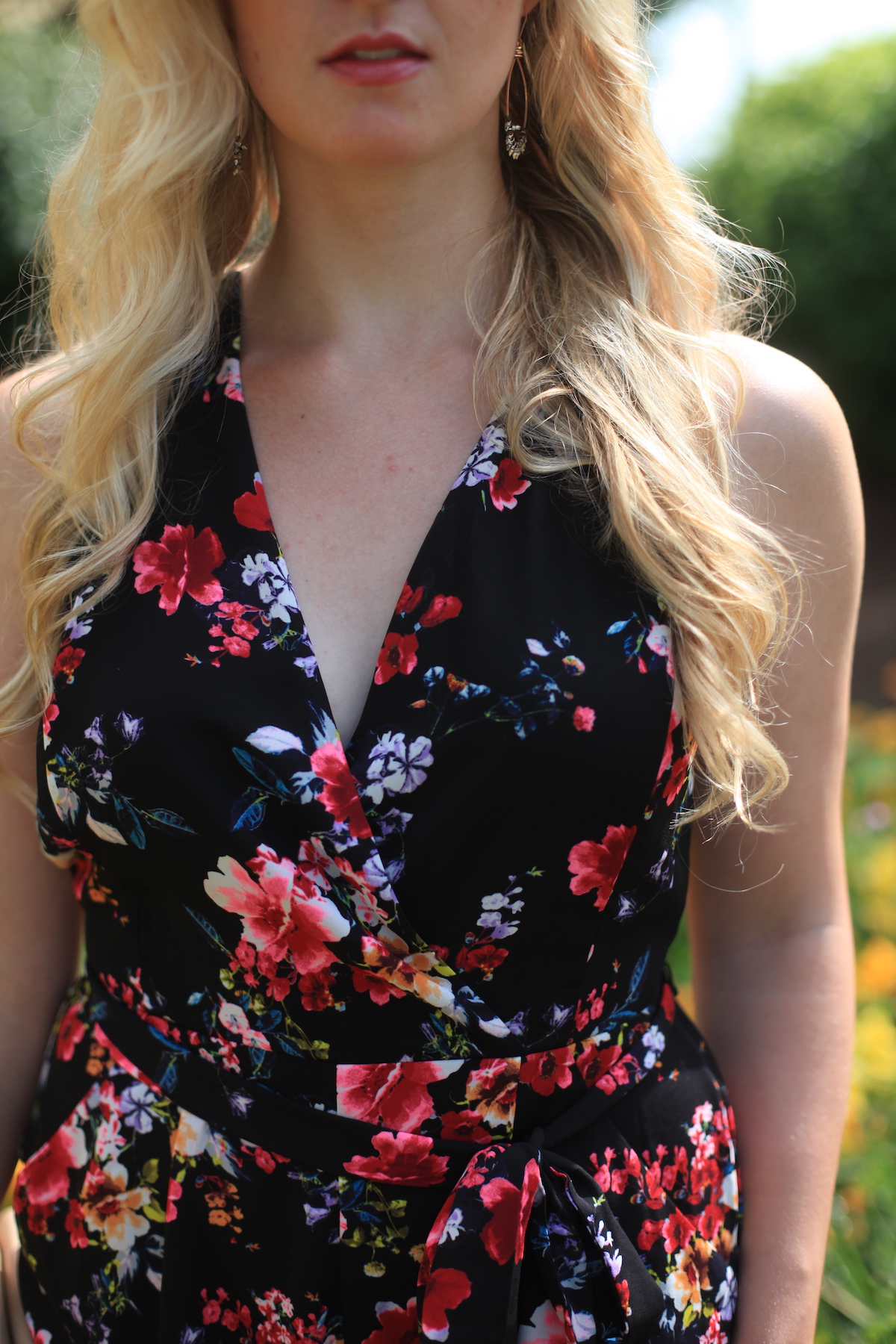 Floral Romper + Block Heels Styled by Fashion Blogger Allyn Lewis on The Gem // Summer Style, Sandals, Halter, Floral Print