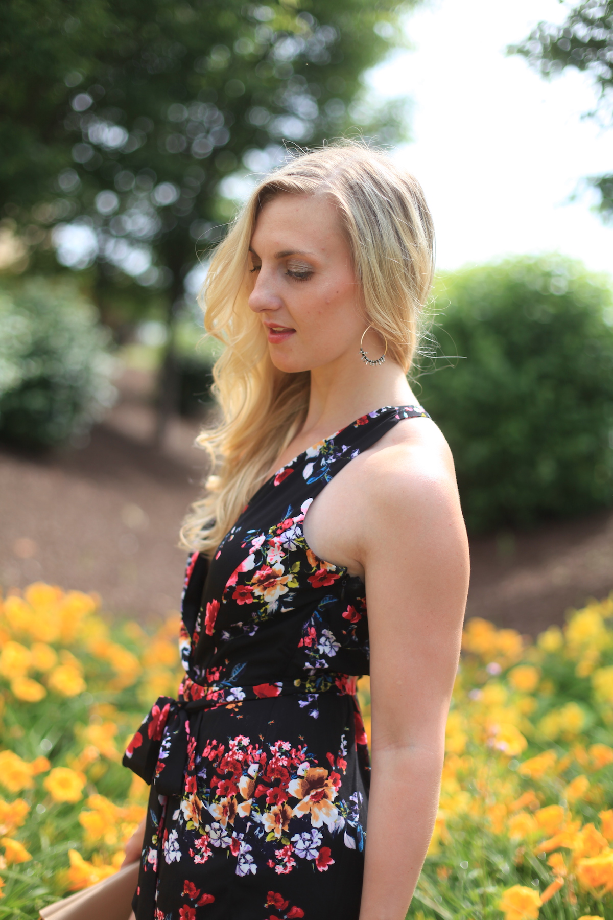 Floral Romper + Block Heels Styled by Fashion Blogger Allyn Lewis on The Gem // Summer Style, Halter, Floral Print