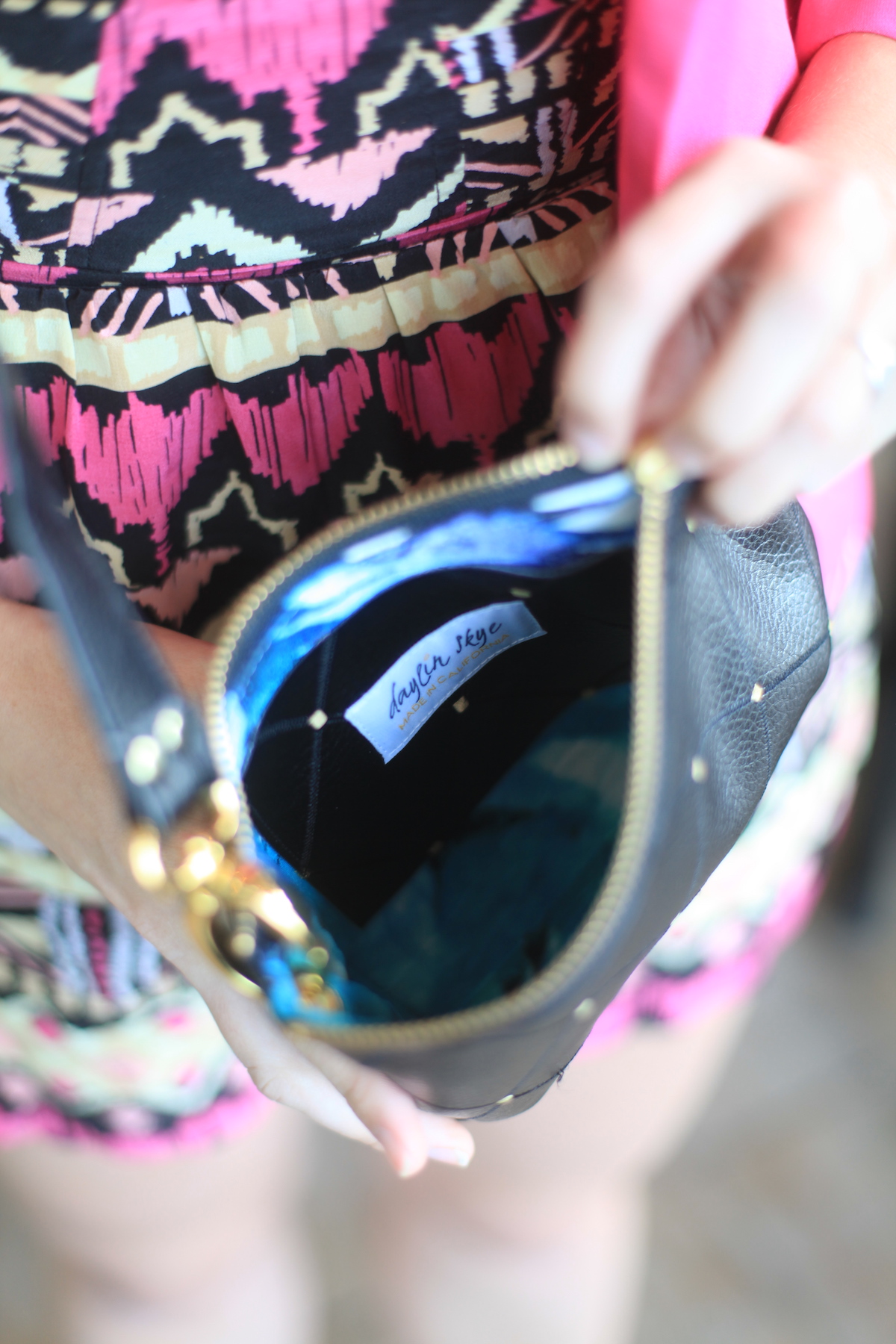 One Look + One Life Lesson // Daylin Skye Handbag, Pink Blazer, Aztec Romper Styled by Allyn Lewis
