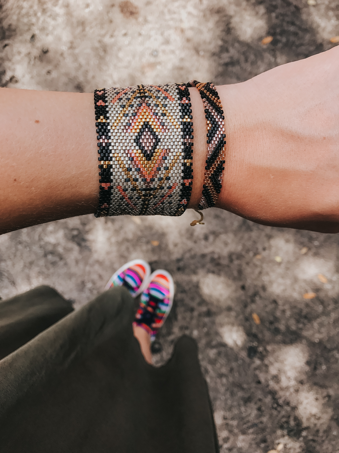 Currently wearing: @Kutulakiss hand beaded bracelets and ISKAY colorful sneakers