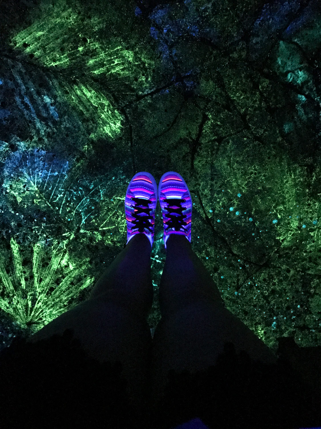 At night, glowing sidewalks light the way in Disney's Pandora - The World of Avatar 