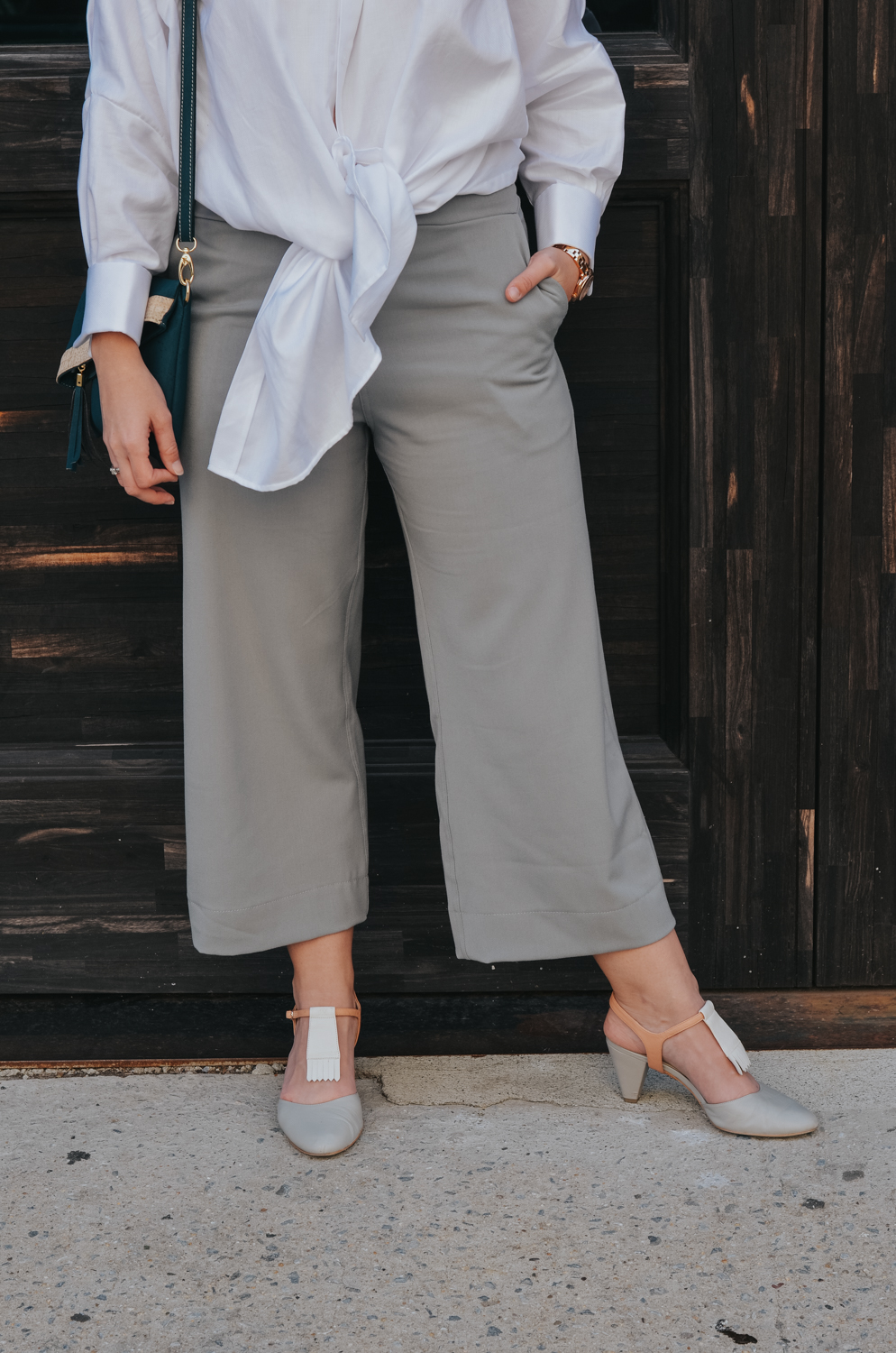 Narrow Arrow grey culottes and shirt, @alterreny shoes | fall fashion trends, wide leg pants, trending, new york fashion week, street style