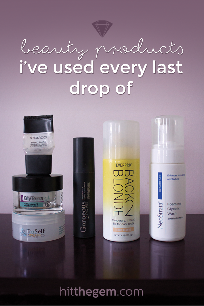 This round of empties includes reviews of NeoStrata Foaming Glycolic Wash, TruSelf Organics Detoxifying Mask, Smashbox Photo Finish Primer, Gorgeous Cosmetics Base Perfect Liquid Foundation, and EVERPRO Back2Blonde Temporary Root Concealer