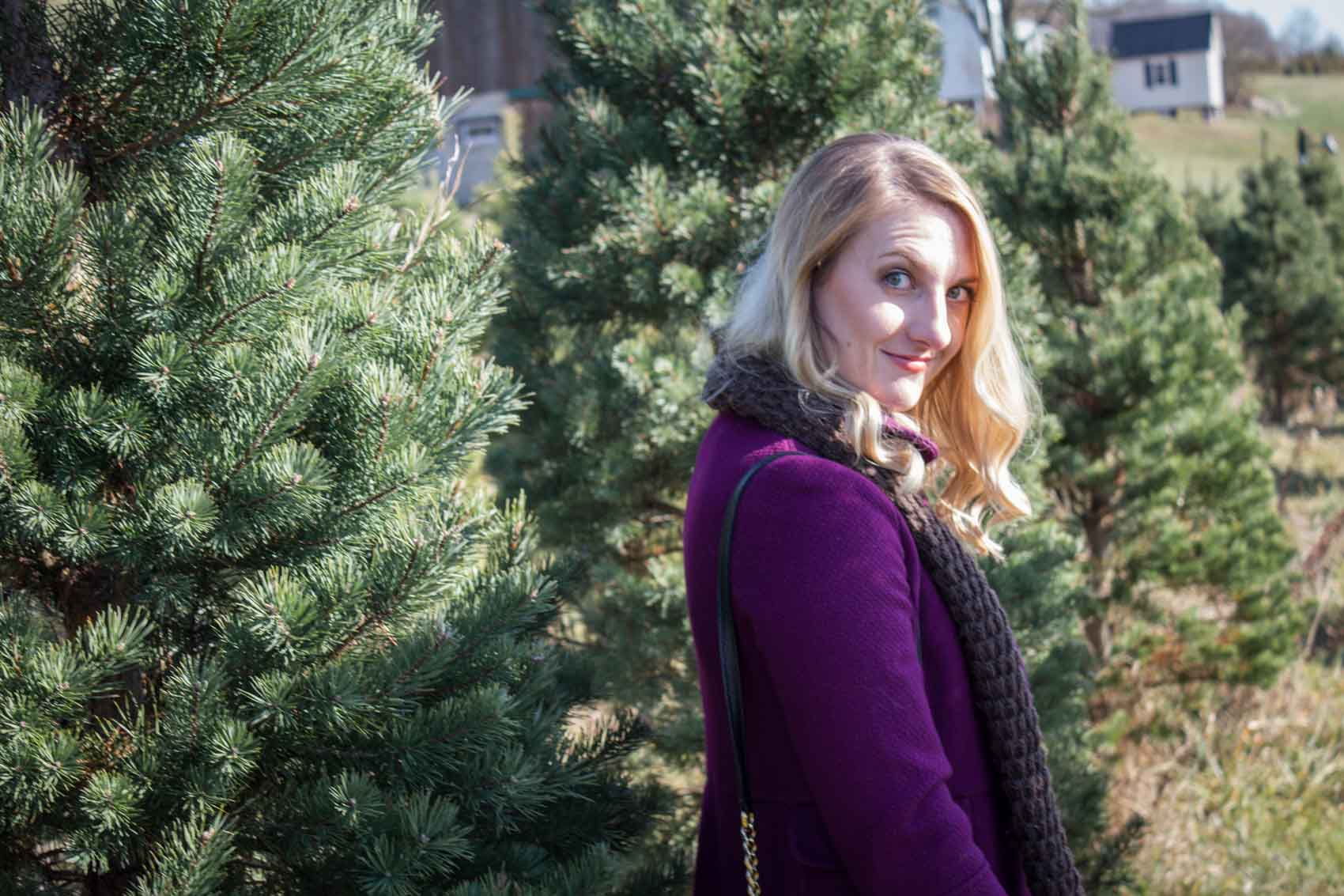 A trip to the Christmas Tree farm // #winterfashion #womensfashion #womensoutfit #purplecoat