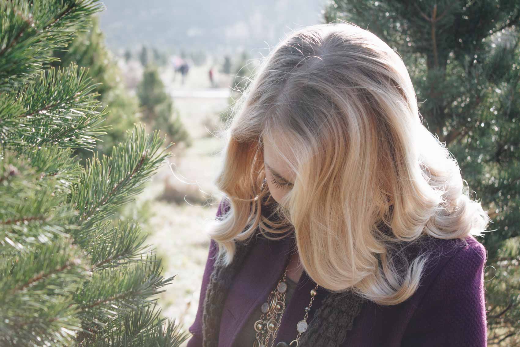 Styling jewel tones for winter - plum purple coat