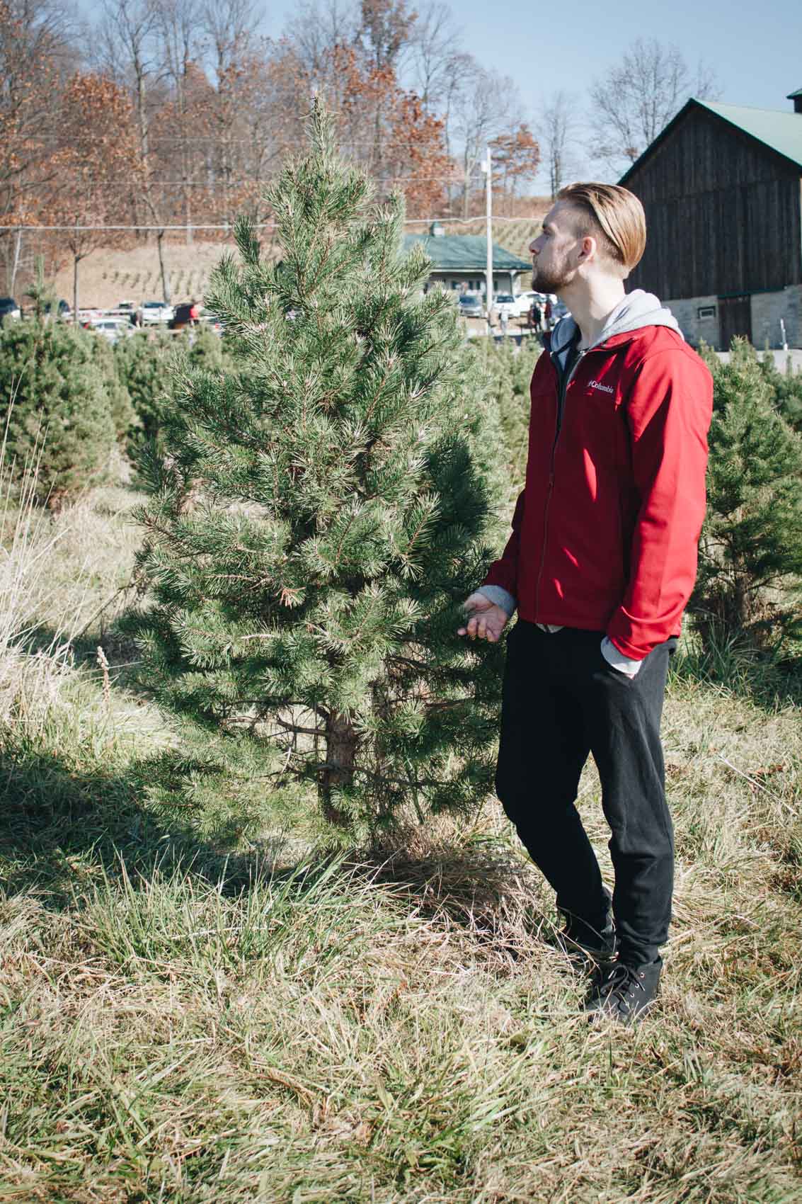 A trip to the Christmas Tree Farm // #mensfashion #redcoat #menswear