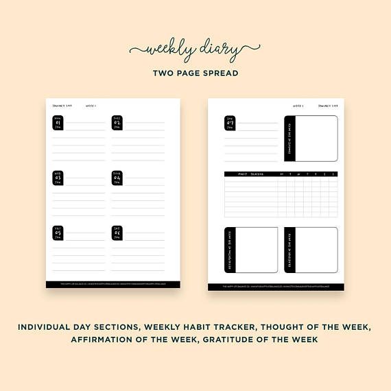 The hand-drawn vibe to the pages of this 2018 Diary/Printable Planner by @thehappylifeco are playful enough to put a little smile on your face, but maintains that graceful and minimalistic feel we know and love. This is hybrid between a traditional planner and a bullet journal. Alongside of a 2 page weekly spread, you'll find many of the components often work into bullet journaling, like a habit tracker, gratitude journal, and affirmations portion to help you find more balance. 
