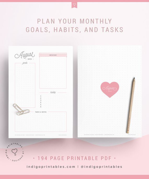 If you've ever been intrigued by the idea of bullet journaling, listen up! What sets the 2018 Goal Planner from Indigo Printables (@thehanana) apart is the dotted sections you'll find on certain pages (compared to a bullet journal, which only consists of dotted pages with no pre-written headers or sections). With this planner, you get the creativity bullet journaling allows you to have, but with some structure to guide you and a lot of elegance.