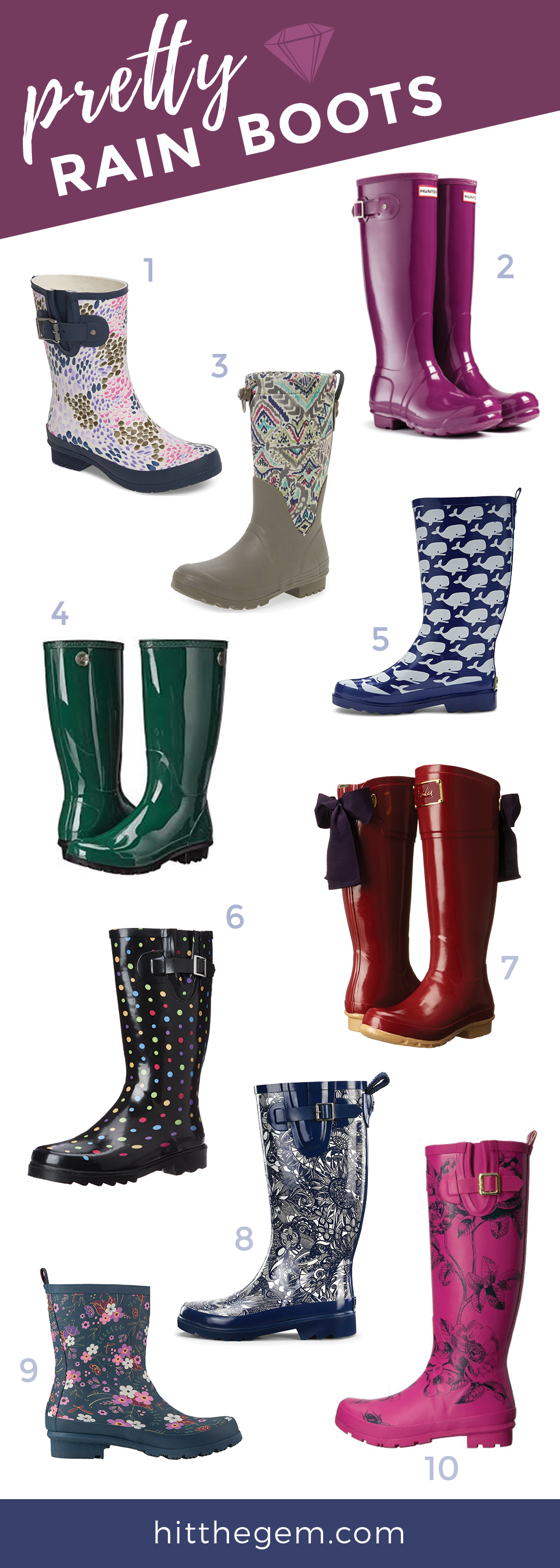 Rainy days suck. A little rain here and there is okay, but constant rain for like a week straight is just depressing. So, how do I keep myself motivated and social on those rainy days? By wearing cute rain boots, of course! I've compiled some of my favorites for you Gems so you can beat those rainy days blues, too!