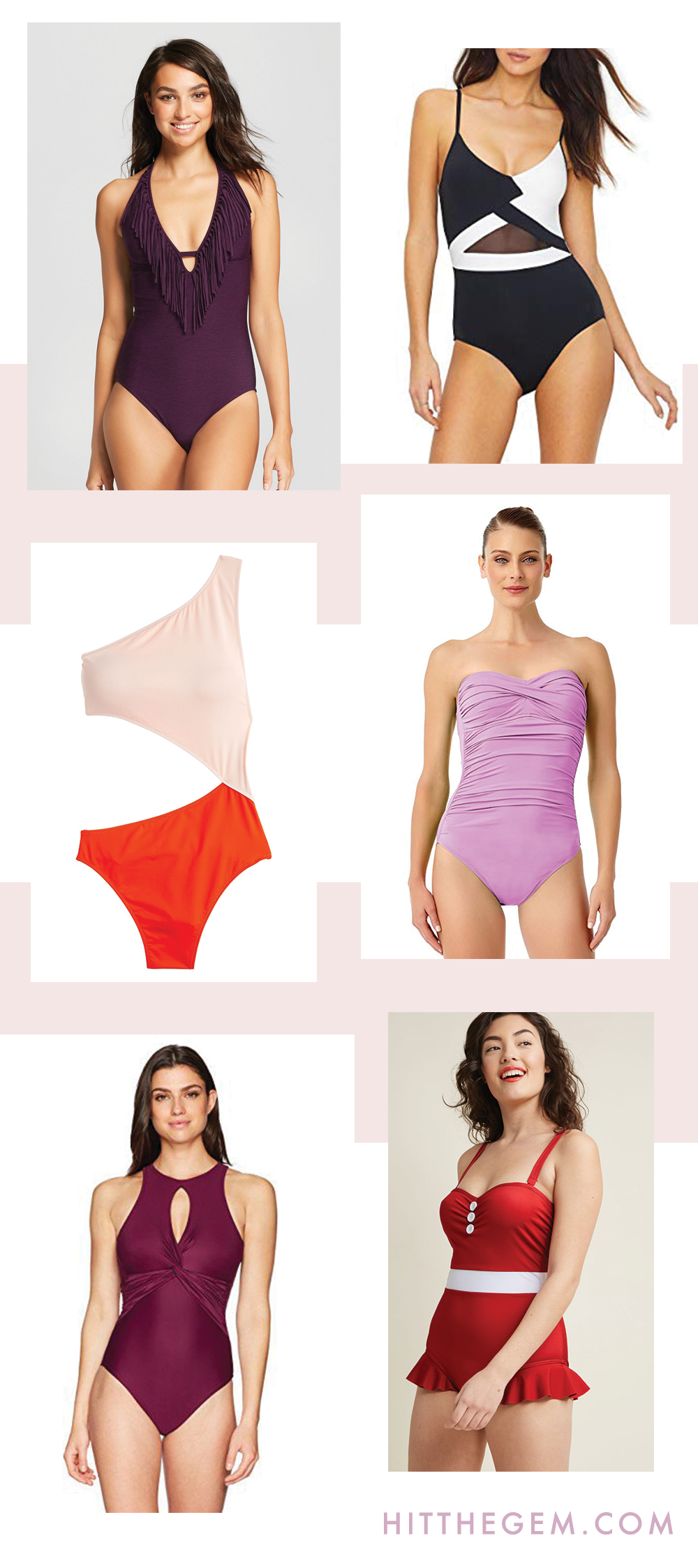 Shop the most flattering, cute, and slimming one-piece swimsuits for women this summer season on The Gem by style blogger Allyn Lewis.