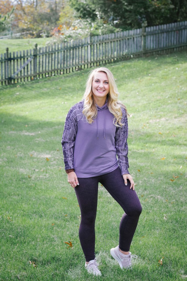 Fashion Blogger, Allyn Lewis, shares an effortless fall outfit featuring a ribbed velvet hoodie from CALIA by Carrie Underwood.