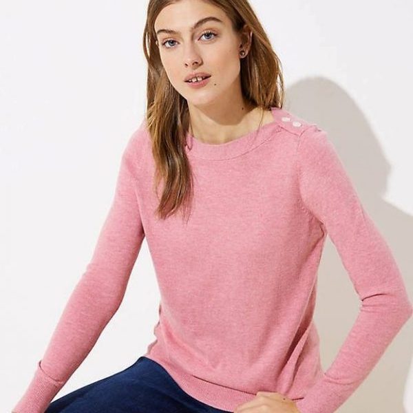 A pretty pink tunic sweater from LOFT that can be worn for Valentine's Day outfits and beyond