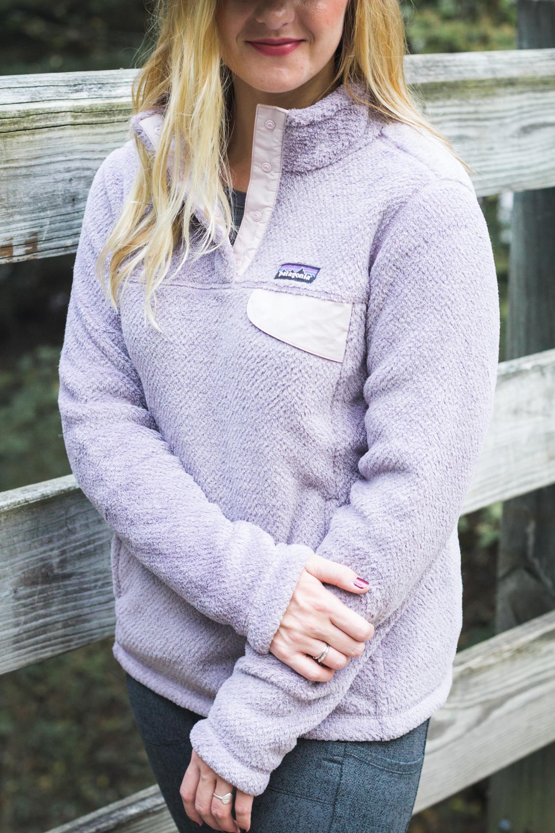 It's rare to find a Patagonia pullover sale going on, but it's your lucky day! I add this fuzzy purple Patagonia snap t pullover to my winter outfits all the time! 
