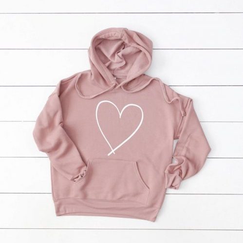 Pink heart hooded sweatshirt for cute Valentine's Day outfits by EandEDesignsCo