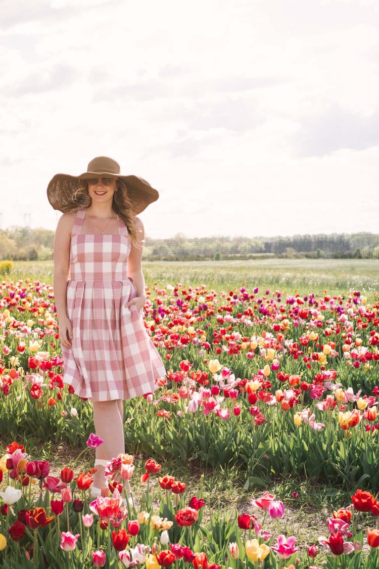 The tulip festival at Burnside Farms could not have been a more fitting setting for wearing this Spring outfit - a pink gingham dress from Julia Engel's Gal Meets Glam Collection - the "Polly" dress.