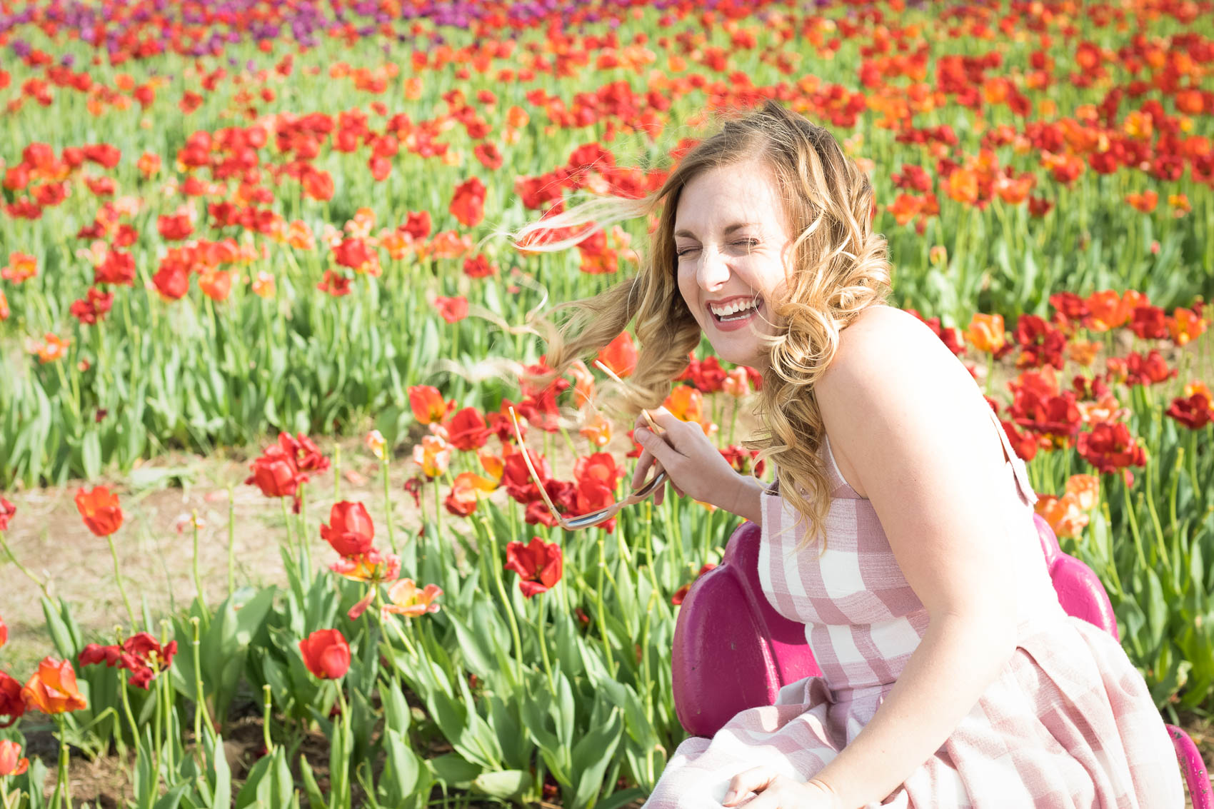 The tulip festival at Burnside Farms could not have been a more fitting setting for wearing this Spring outfit - a pink gingham dress from Julia Engel's Gal Meets Glam Collection - the "Polly" dress - and my favorite comfortable wedge espadrilles from Castañer.