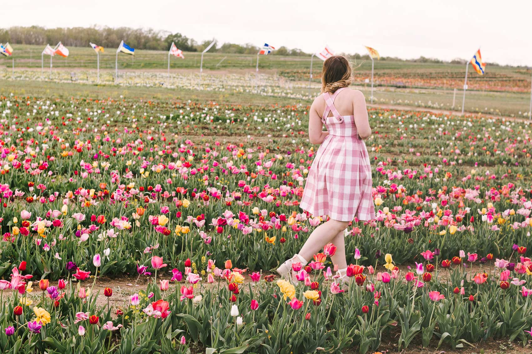 The tulip festival at Burnside Farms could not have been a more fitting setting for wearing this Spring outfit - a pink gingham dress from Julia Engel's Gal Meets Glam Collection - the "Polly" dress - and my favorite comfortable wedge espadrilles from Castañer.