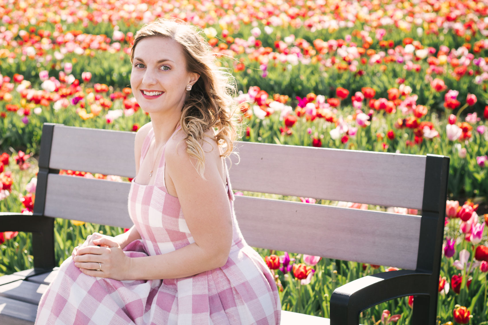 The tulip festival at Burnside Farms could not have been a more fitting setting for wearing this Spring outfit - a pink gingham dress from Julia Engel's Gal Meets Glam Collection - the "Polly" dress.