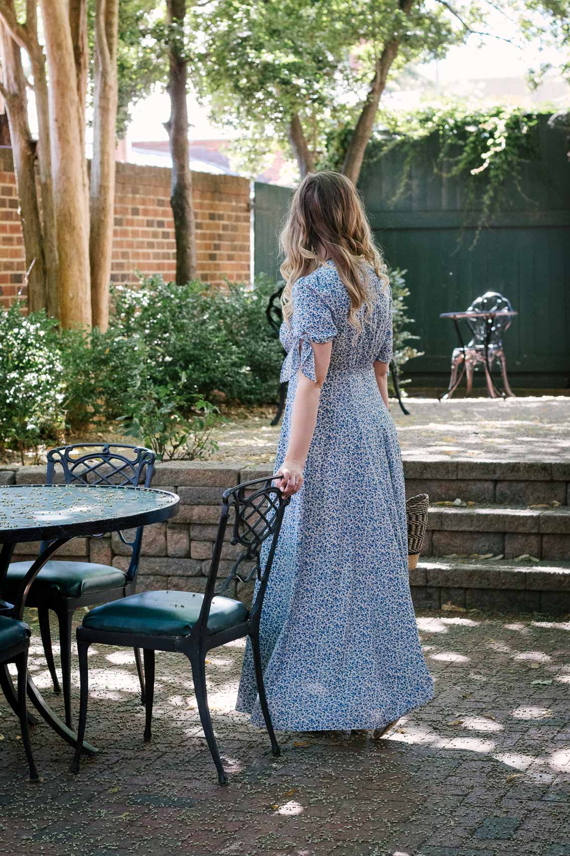 The Aurora floral maxi dress from Gal Meets Glam Collection. I love this dress as a travel outfit because it doesn't wrinkle! | At Linden Row Inn in Richmond, VA