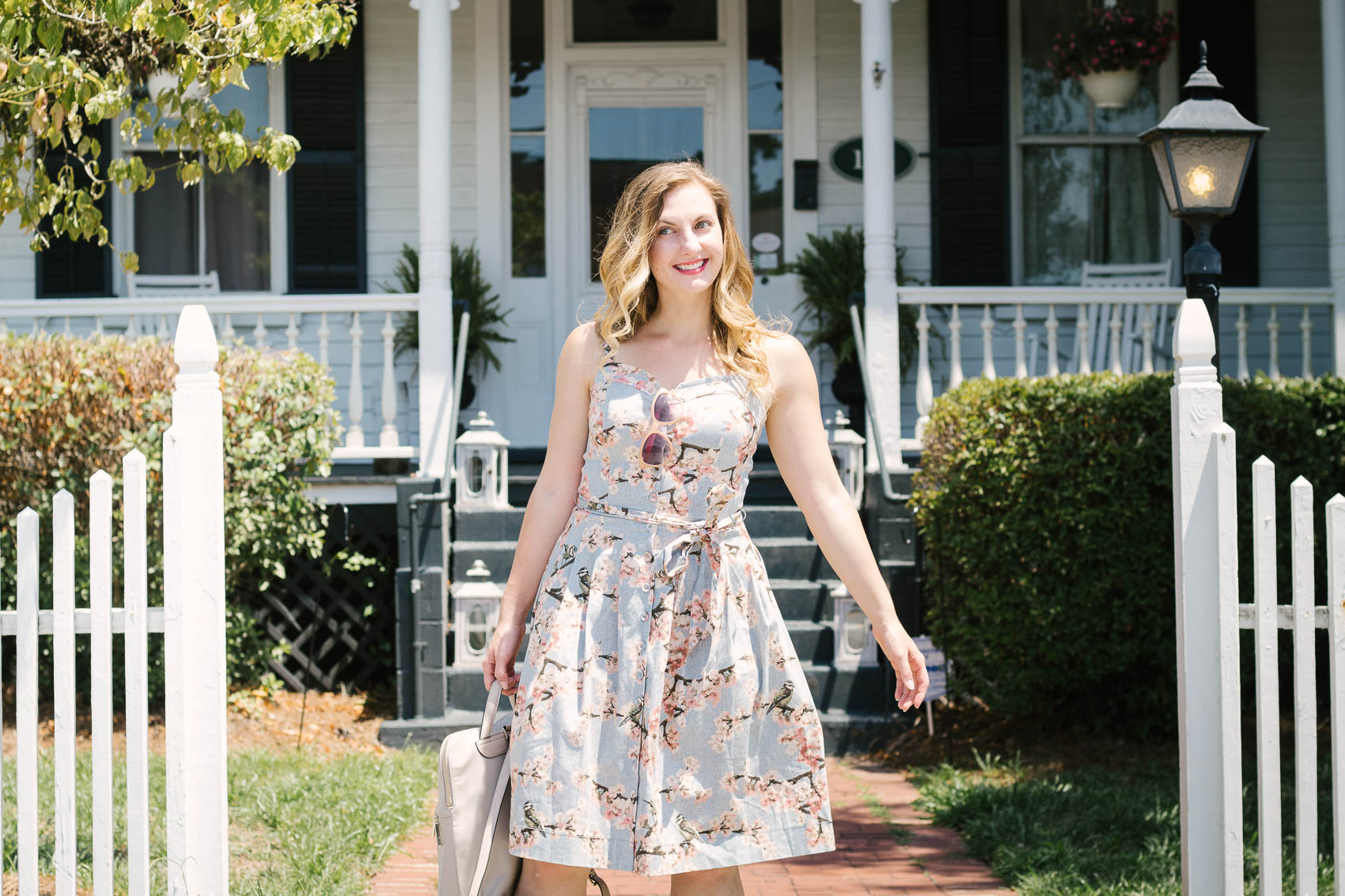 In a sweet cherry blossom print, the Gal Meets Glam Collection Daphne dress is a closet staple that can be styled for spring and summer outfits for years to come. 