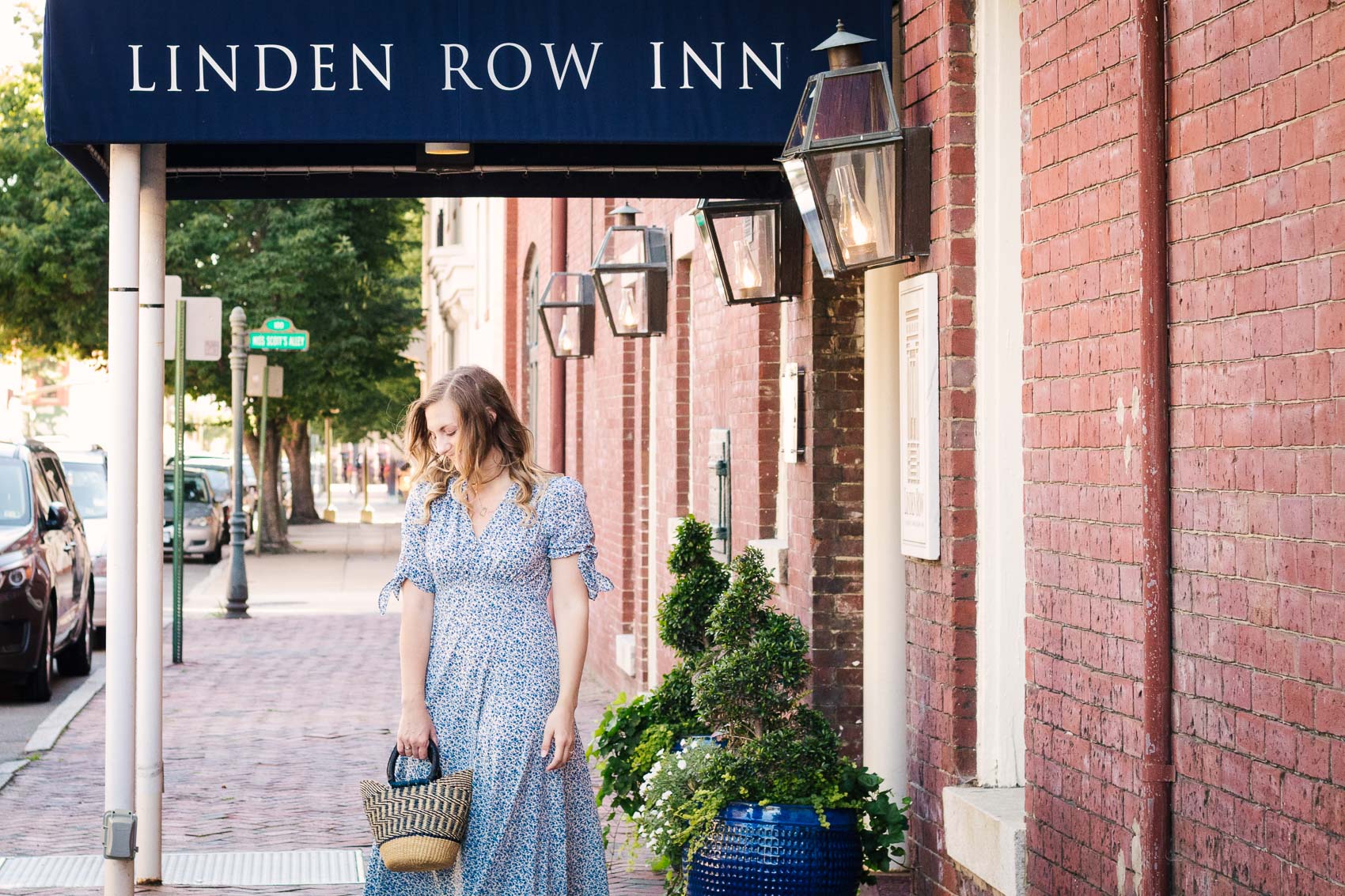 The Aurora floral maxi dress from Gal Meets Glam Collection. I love this dress as a travel outfit because it doesn't wrinkle! | At Linden Row Inn in Virginia