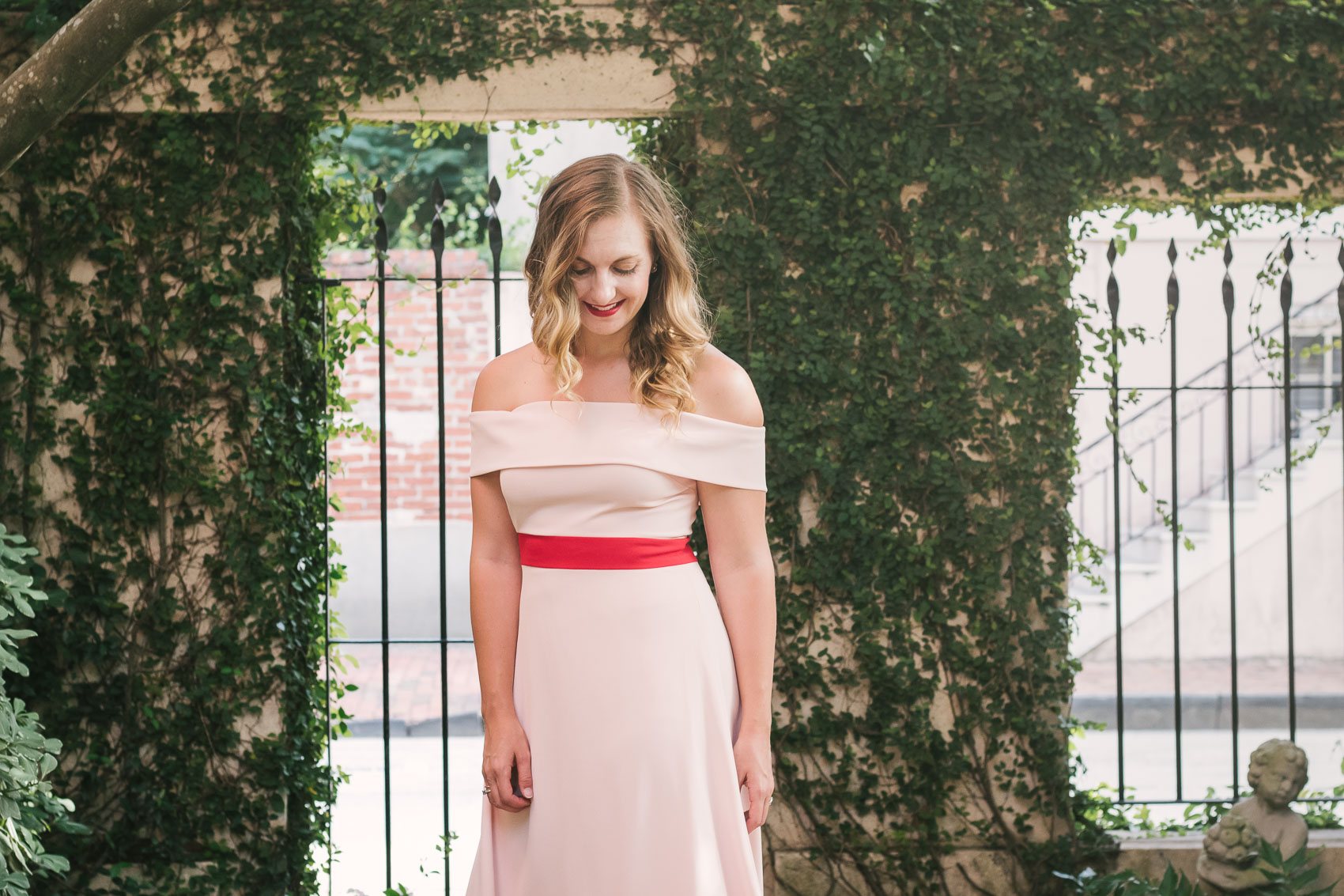 Camilyn Beth off shoulder dress at Presidents' Quarters Inn | Savannah, GA