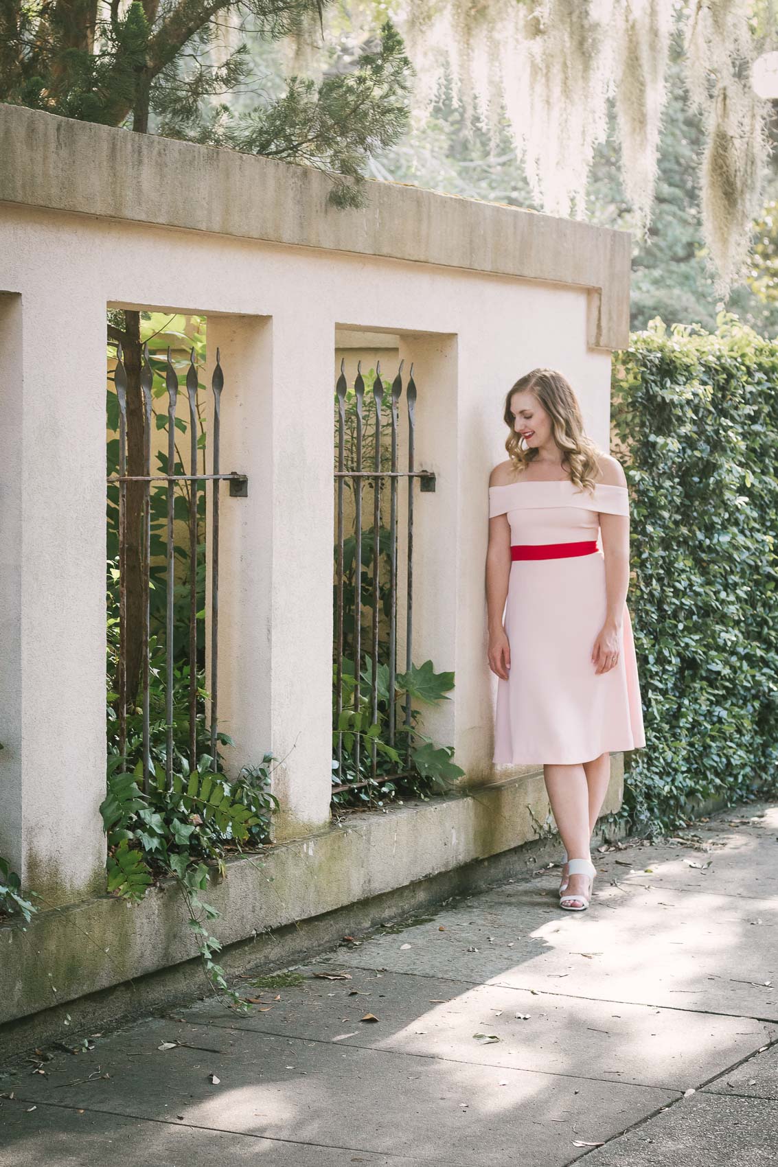 Camilyn Beth off shoulder dress at Presidents' Quarters Inn | Savannah, GA