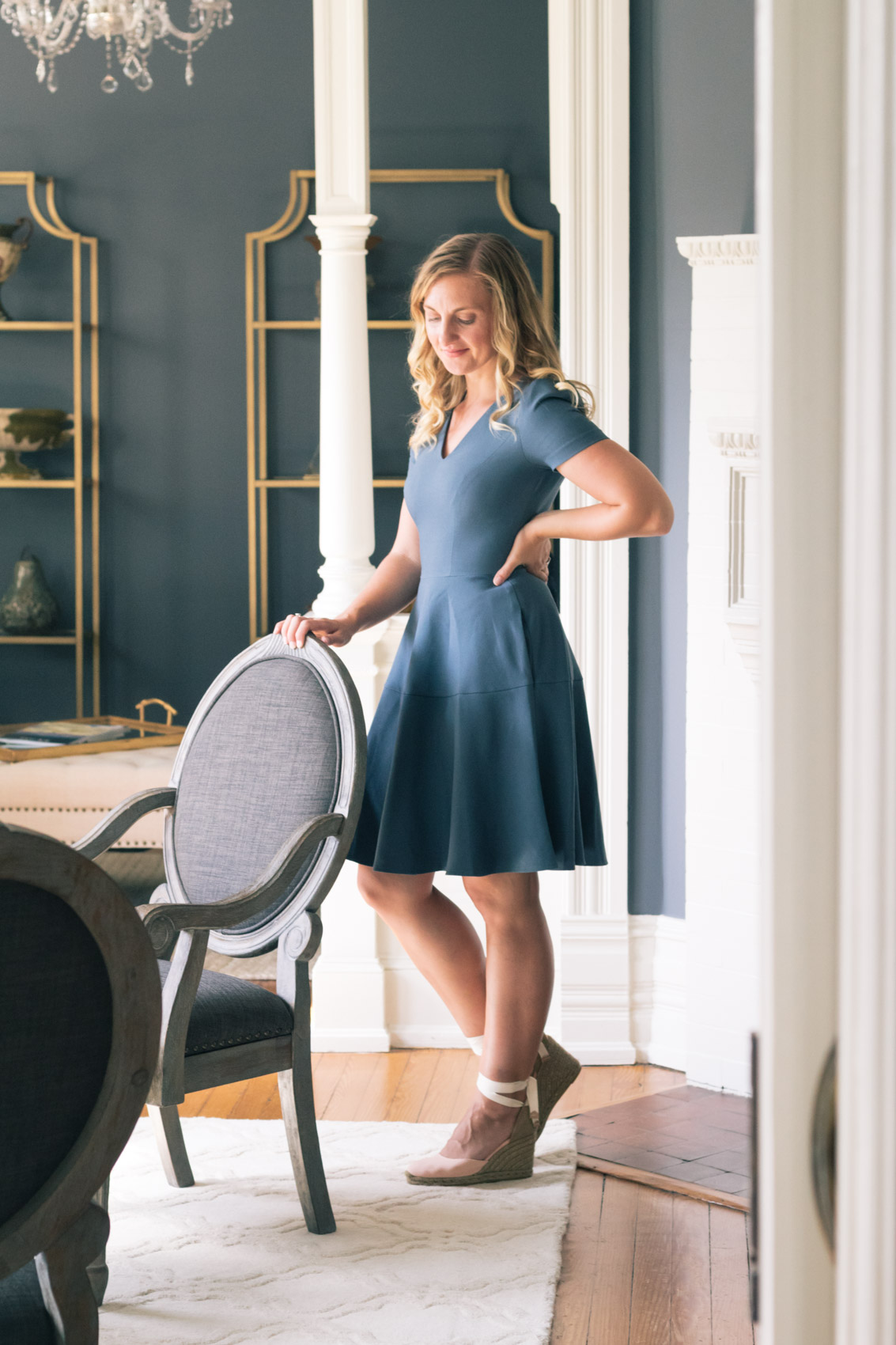 Allyn Lewis styles a Gal Meets Glam Collection fit and flare dress with pockets that is so versatile it can be worn in any season and to every occasion - workdays, weekends, and even weddings. Paired here with Castaner espadrilles at The Jarvis at 220 in New Bern, NC.