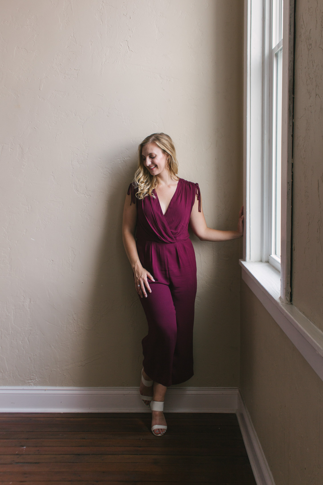 Allyn Lewis from The Gem styles a oxblood burgundy jumpsuit from Gal Meets Glam Collection for an early fall casual outfit. 