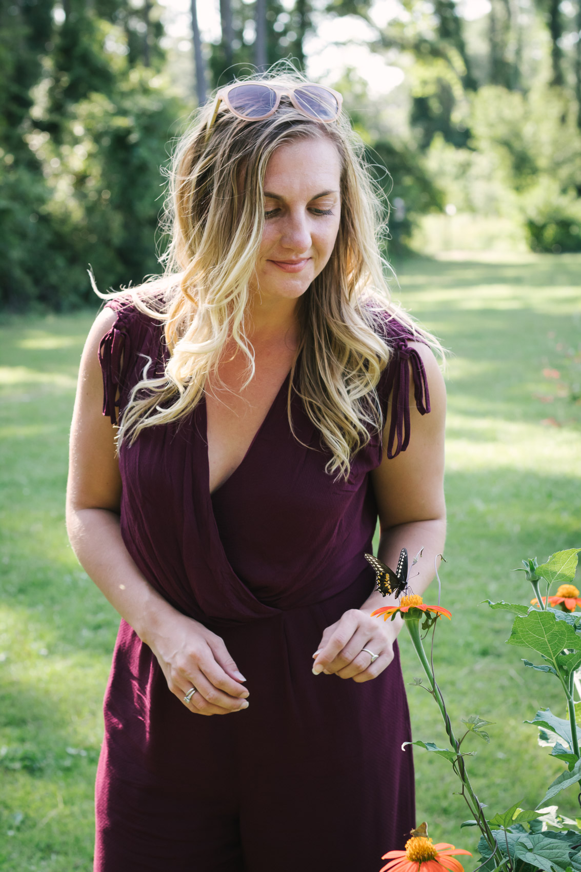 Allyn Lewis from The Gem styles a oxblood burgundy jumpsuit from Gal Meets Glam Collection for an early fall casual outfit. 