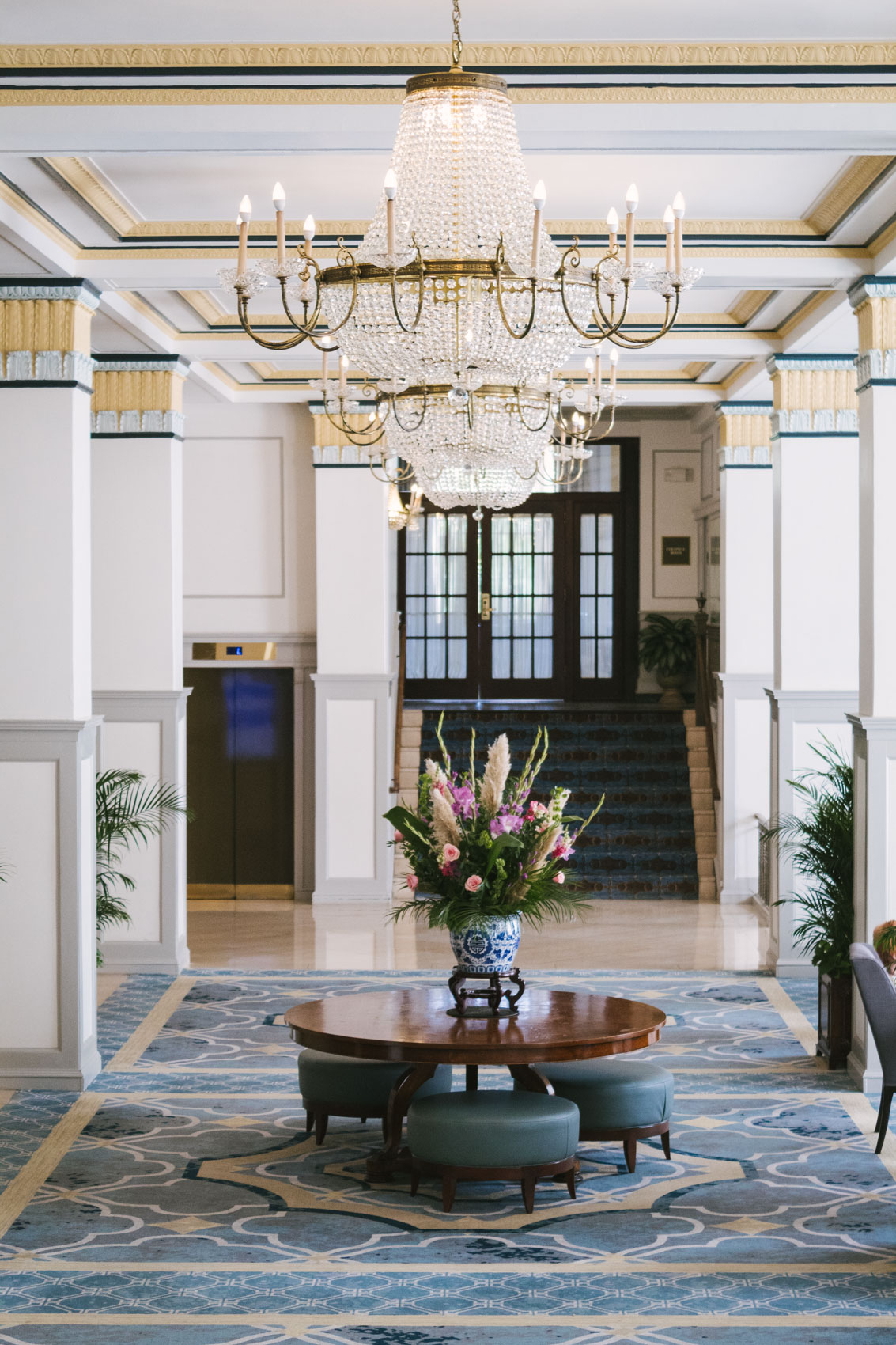 Beautiful lobby of the Francis Marion Hotel - A historic Charleston hotel