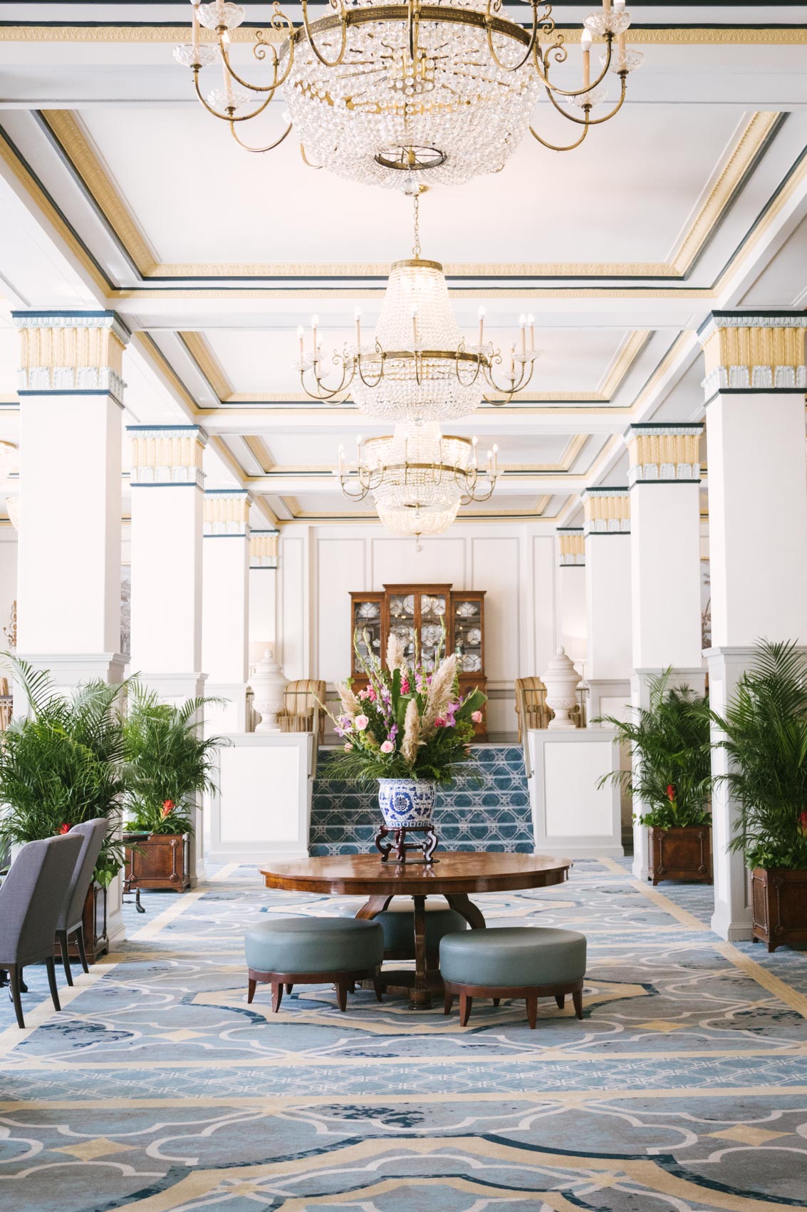 Beautiful lobby of the Francis Marion Hotel - A historic Charleston hotel