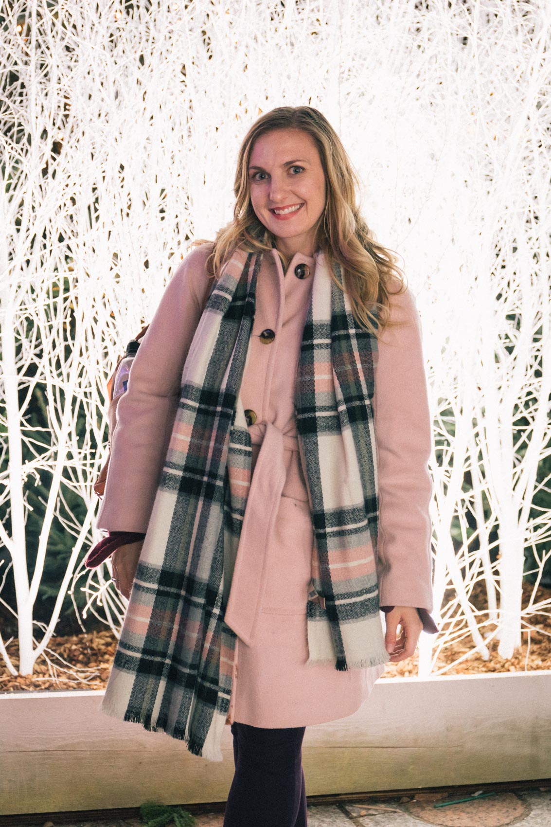 Styling a blush pink coat in the winter. 