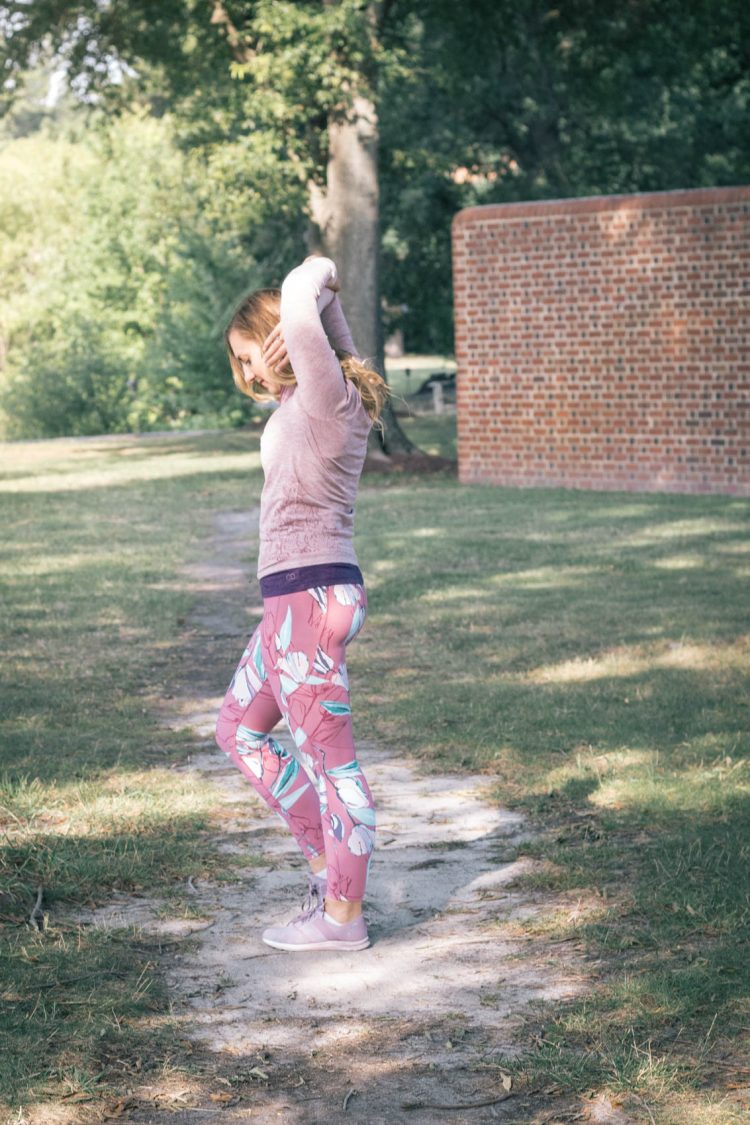 pink floral workout leggings for a casual spring athleisure outfit