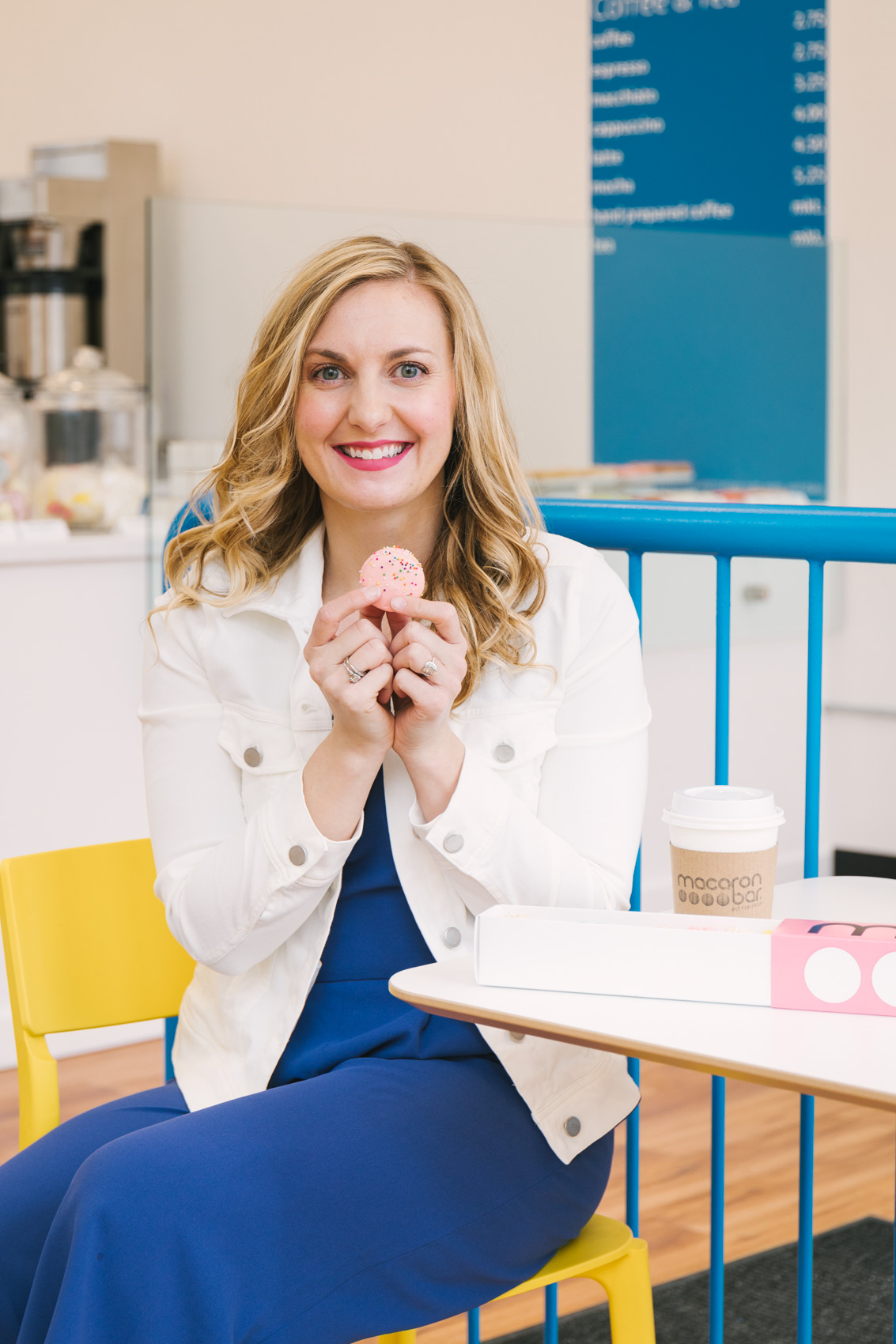 Enjoying a birthday cake macaron cookie at Macaron bar in Pittsburgh, PA | #smallbusiness #localbusiness 