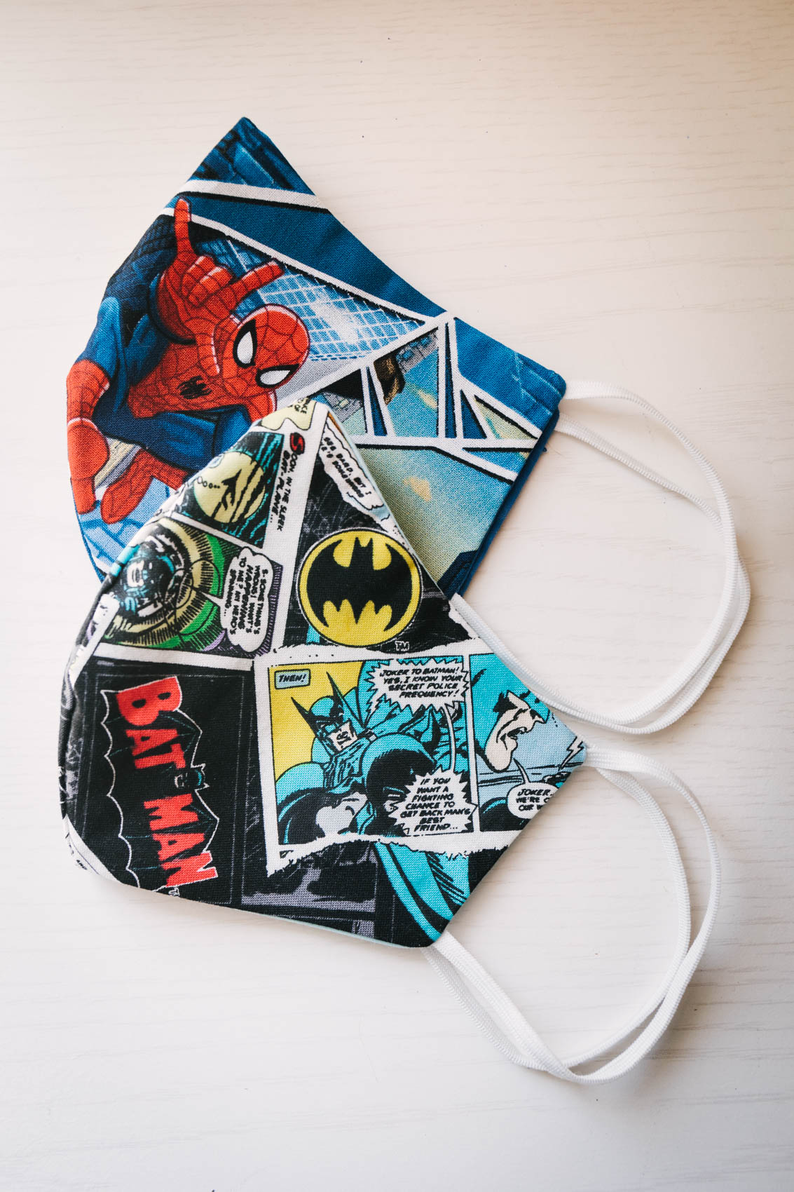Fun face masks: cotton Spiderman and Batman superhero face mask by Tidal Cool | spider man face mask | batman face masks 
