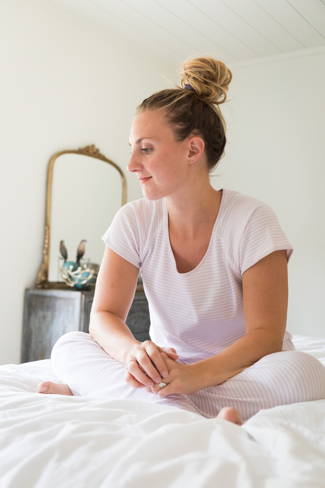 Lake Pajamas makes the cutest, most comfortable pajama sets. This cotton womens set features lavender stripes! | Location: the Red Barn Inn in Deep Creek Lake, Maryland