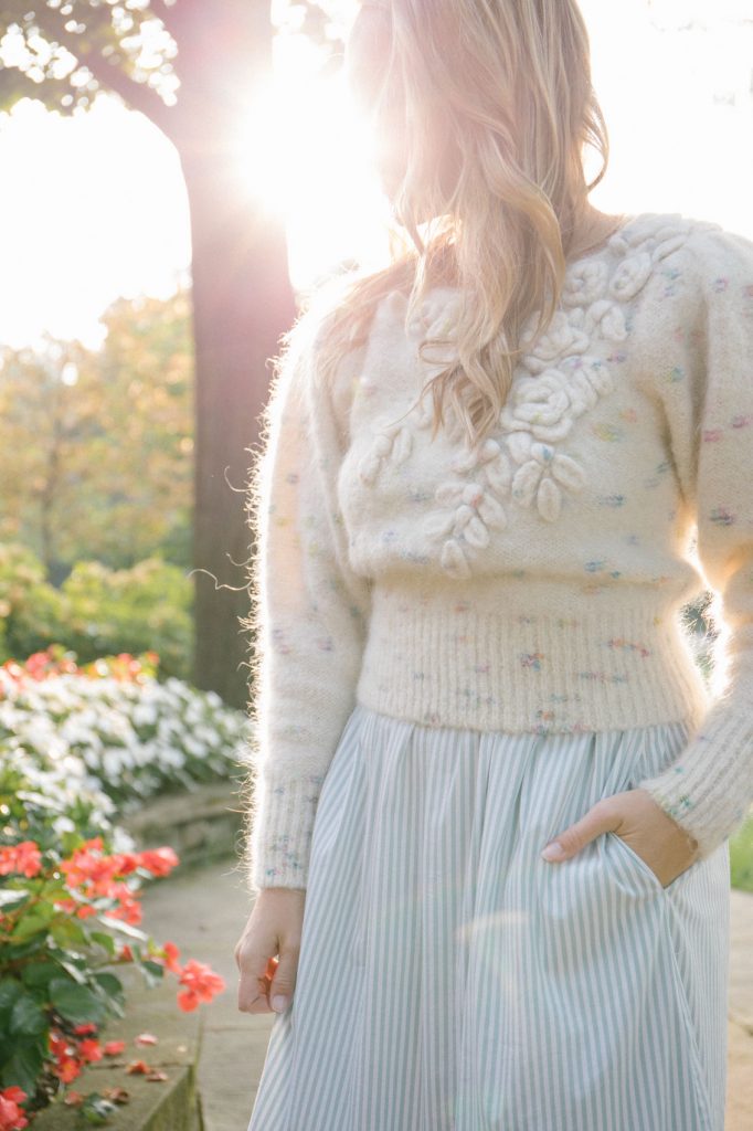 cream puff sleeve crop sweater styled over a maxi dress for fall | Styled by Allyn Lewis