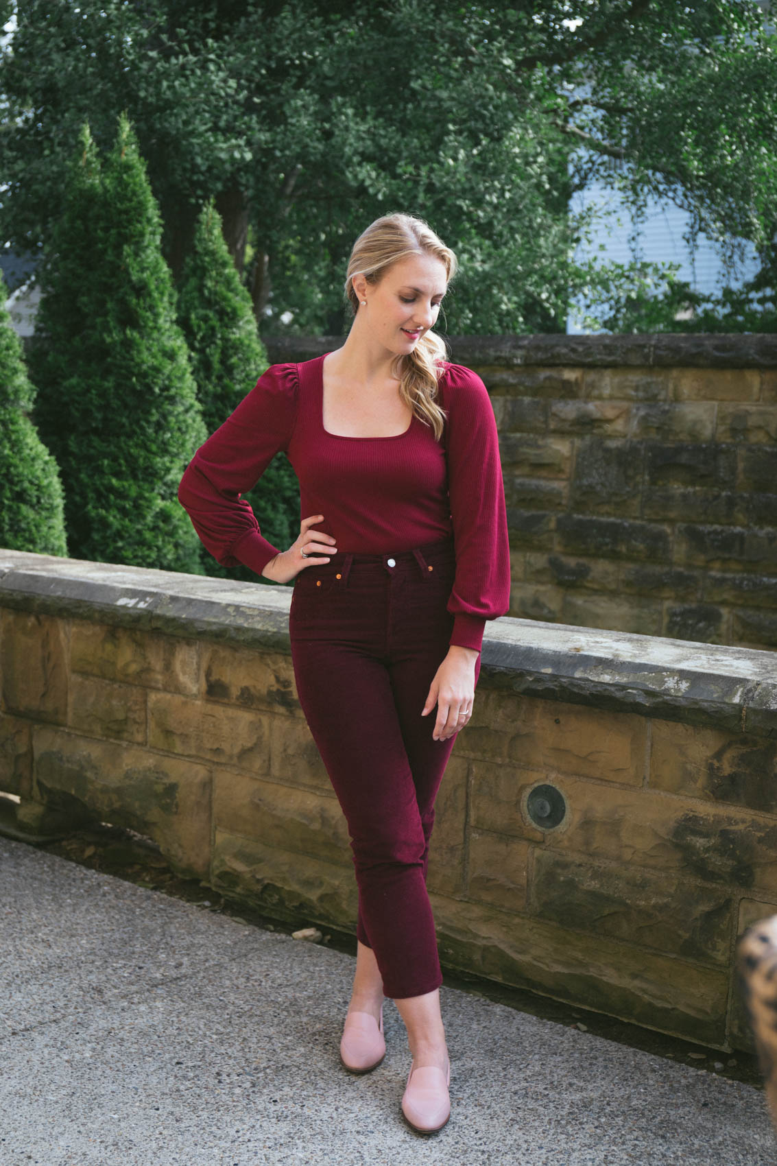 Maroon and red outfit sale