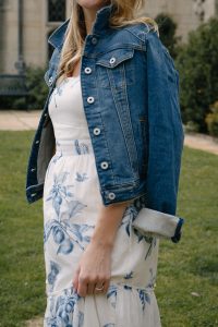 Anthropologie makes the best denim jacket for women that I've ever been able to find! Here's why I love it + denim jacket outfit inspiration.