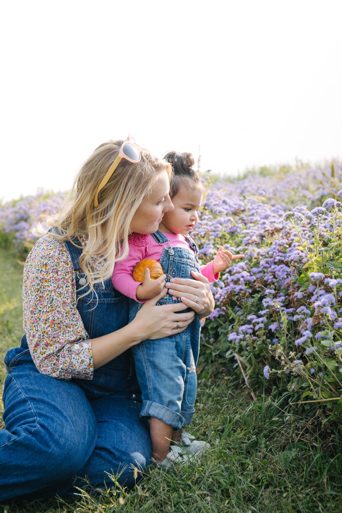 womens and toddler denim overall outfits for pumpkin picking during fall