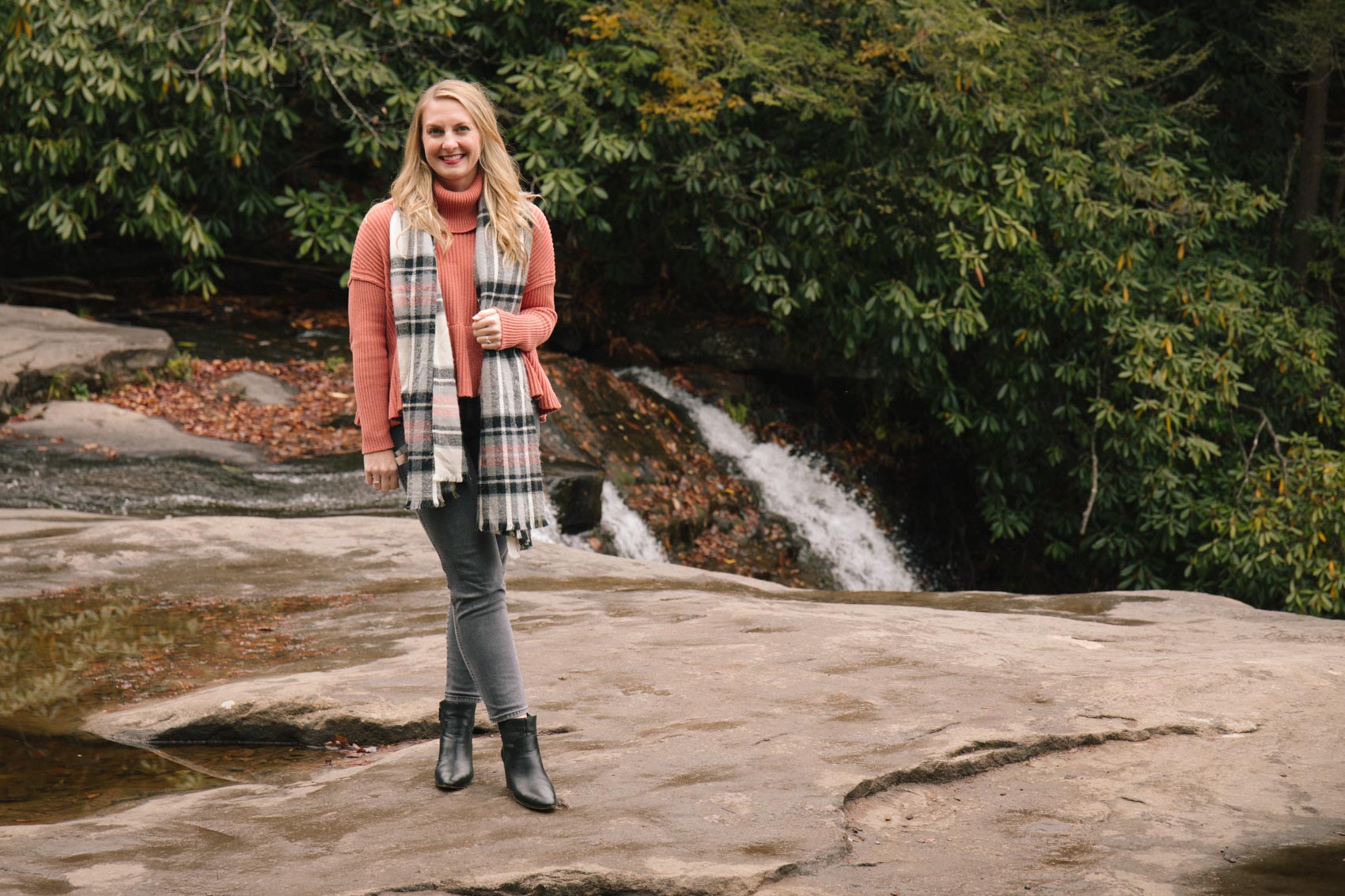 Peplum Sweater + Grey Jeans Outfit - Allyn Lewis