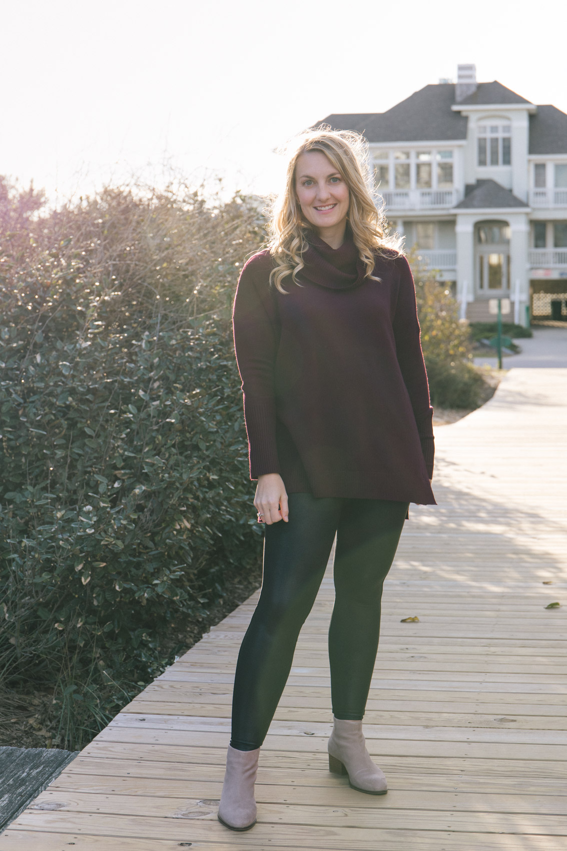 Allyn Lewis styles a casual outfit with faux leather leggings by Spanx