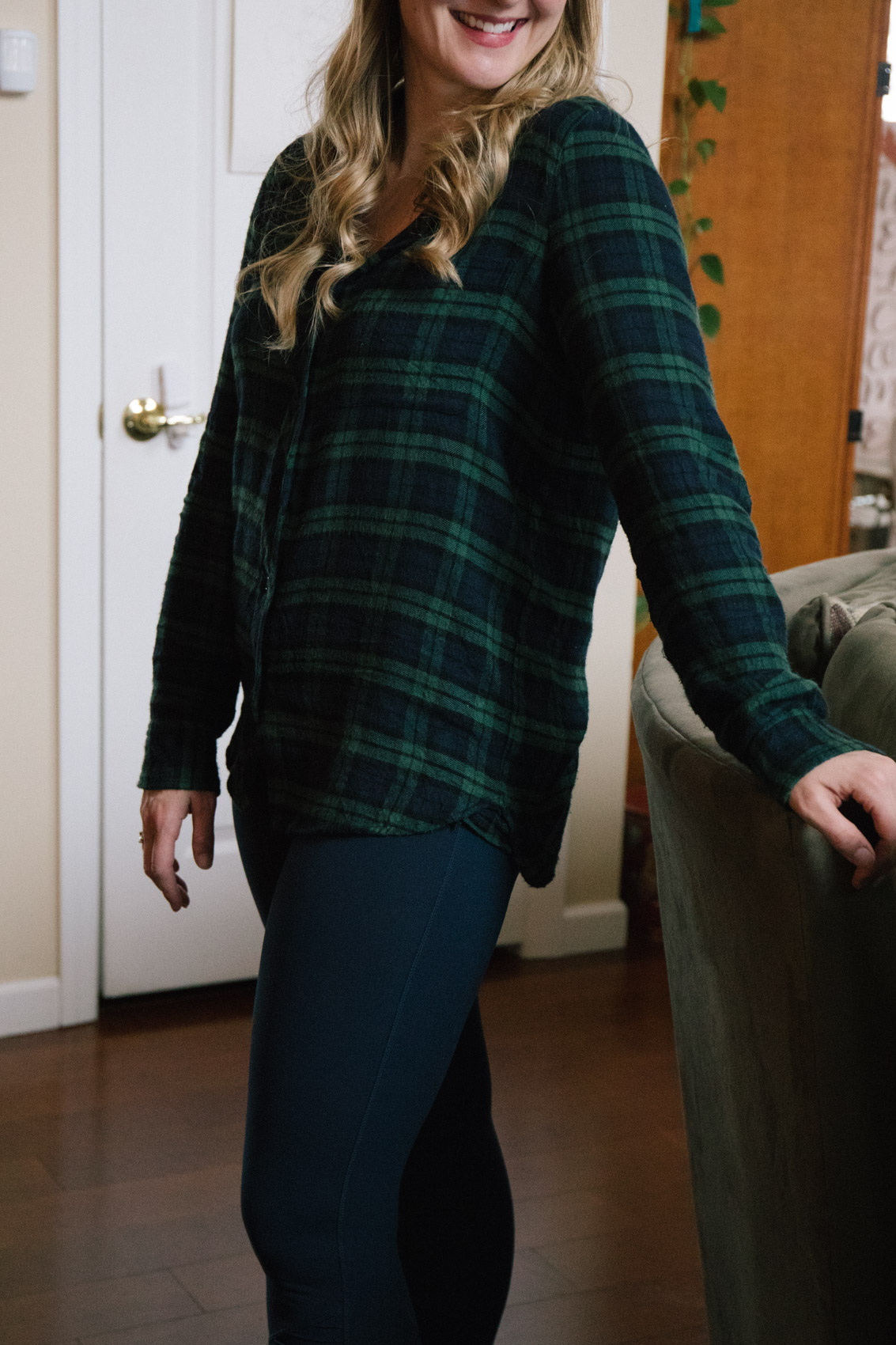 Flannel + Navy Moto Leggings Outfit - Allyn Lewis