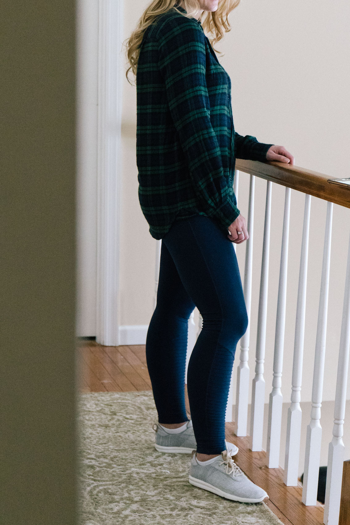 Flannel + Navy Moto Leggings Outfit - Allyn Lewis
