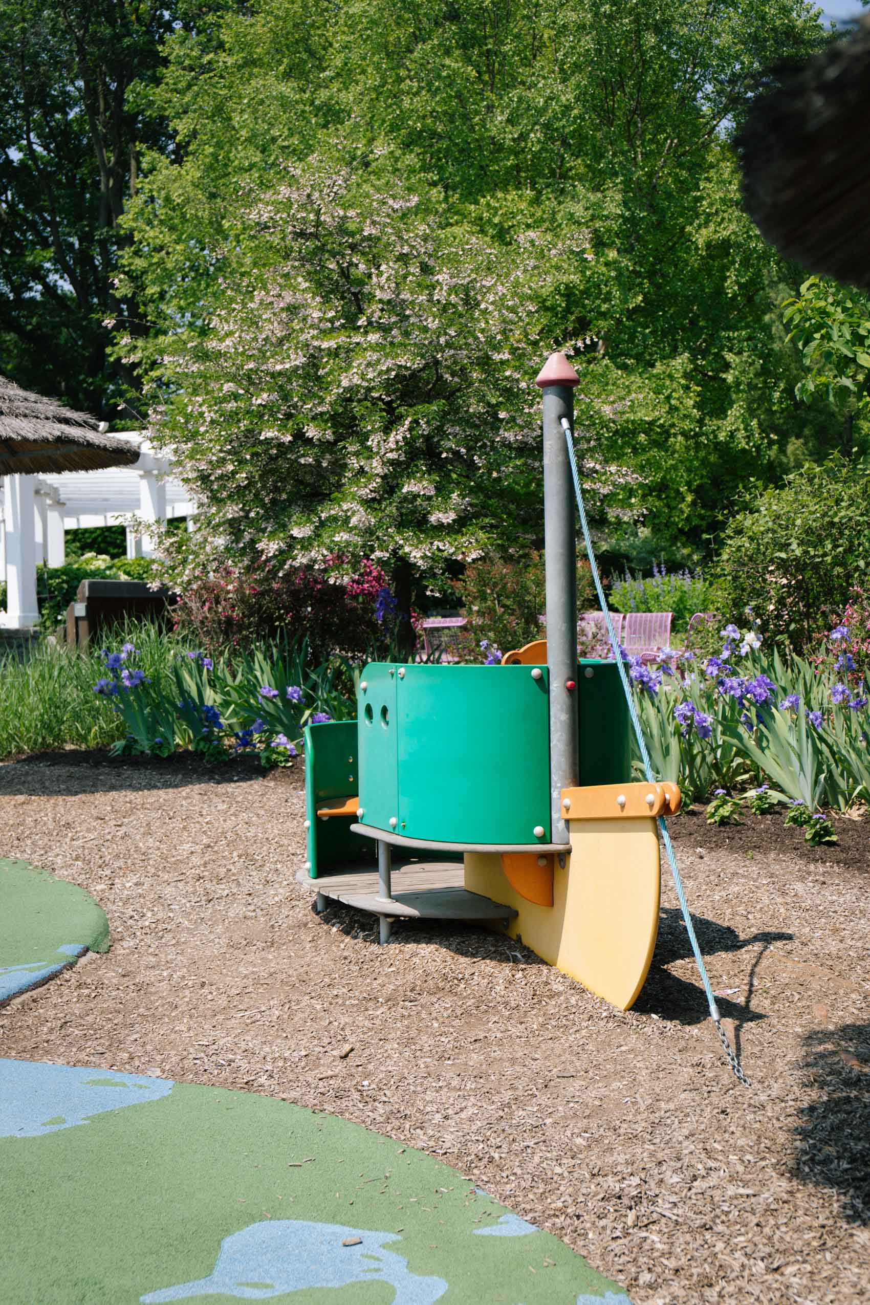 A sailboat playset for kids in The Children's Garden at Hershey Gardens 