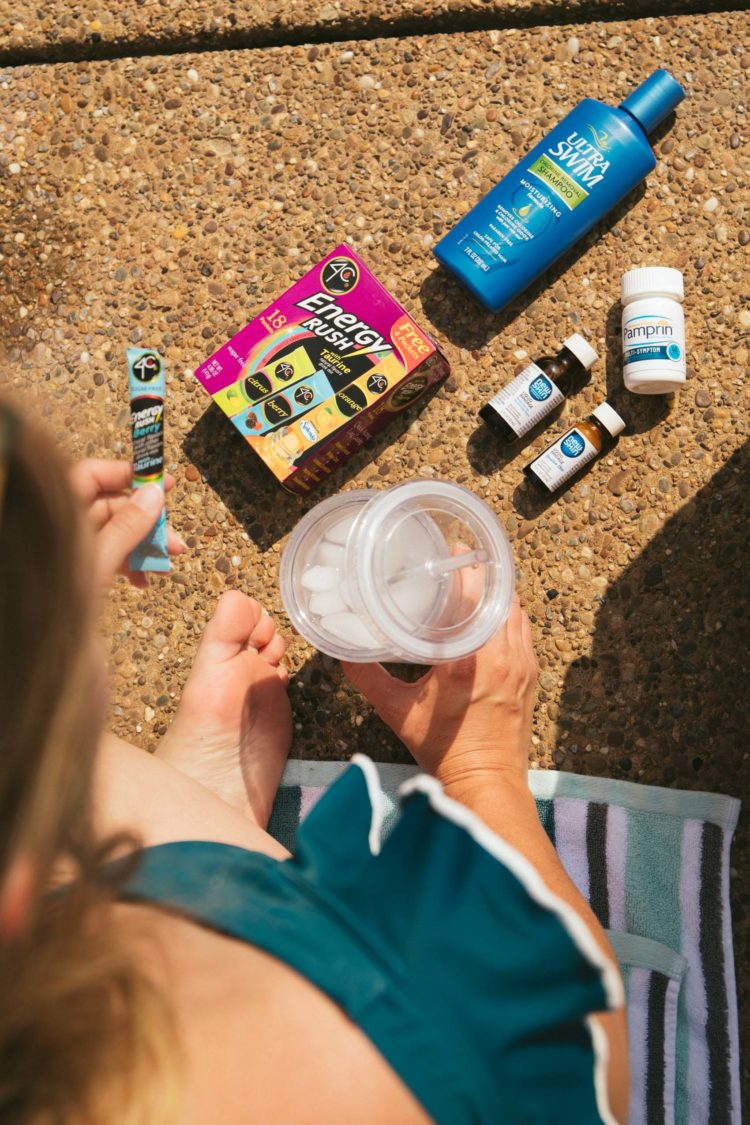 The 2021 list of must-have summer items featuring Energy Stix from 4C, Ultra Swim Chlorine Shampoo, Pampin Multi-Sympton, and New Skin Liquid Bandages.