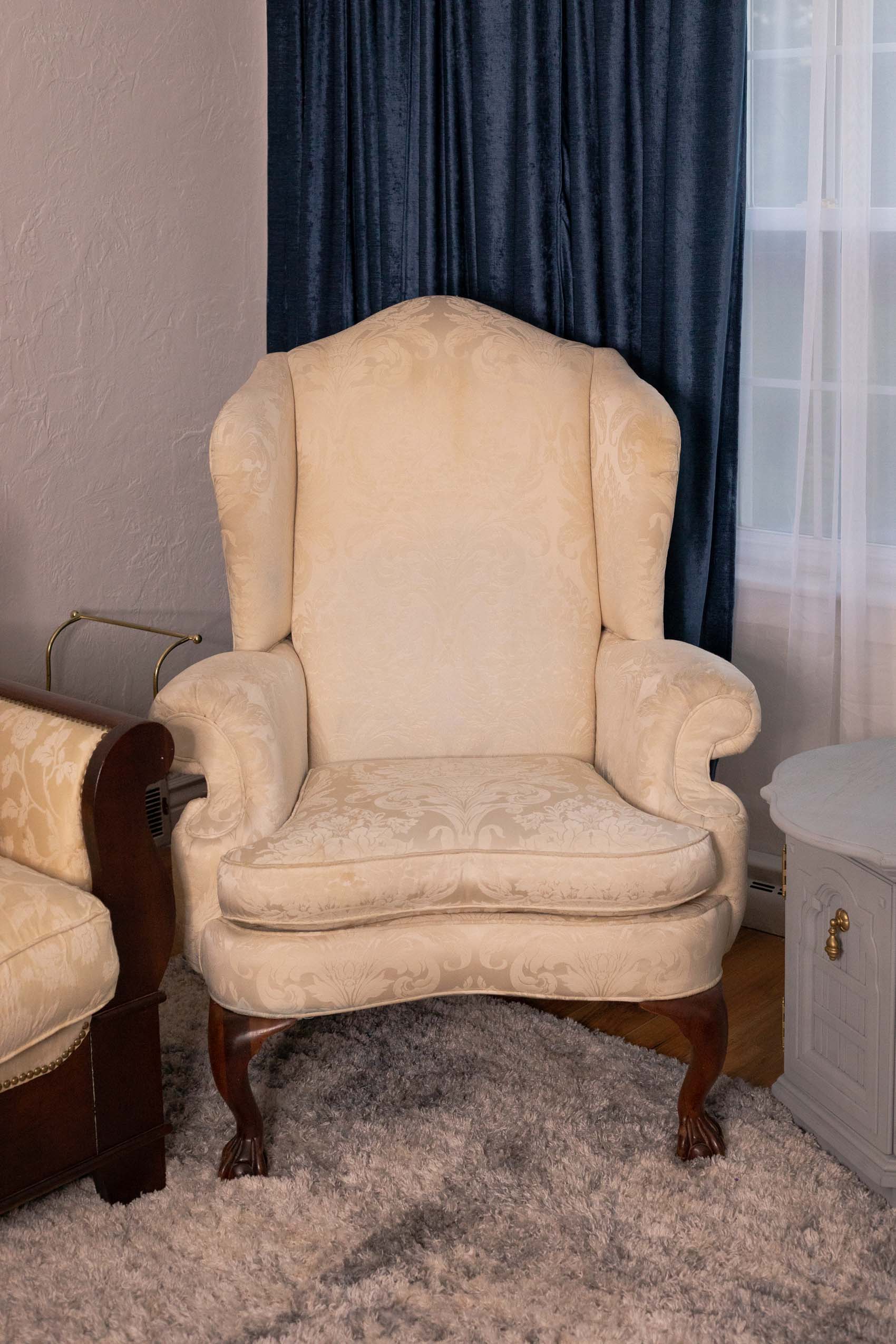Rit Dye Before and After: Before Shot of the off white fabric chair I recently dyed
