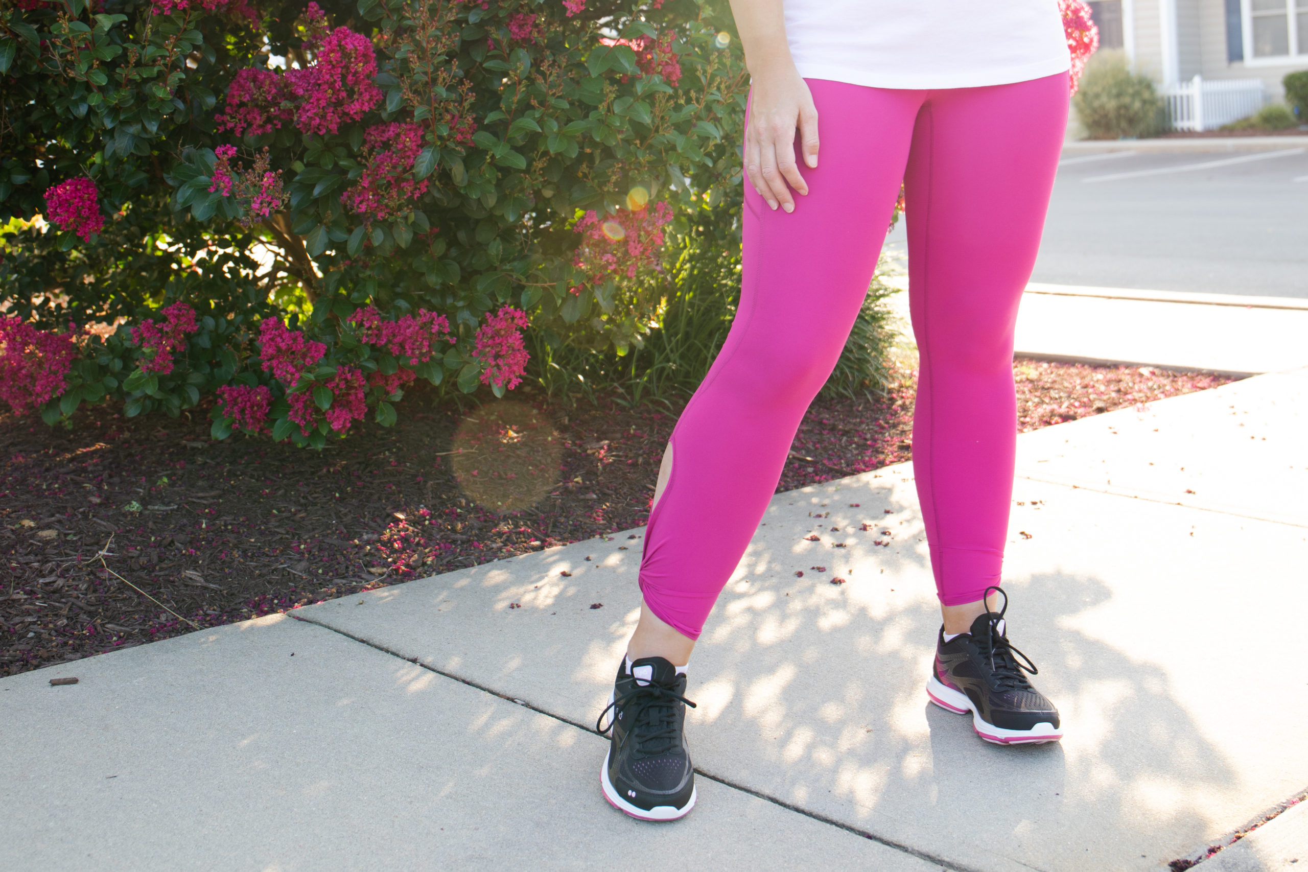 Ryka Devotion Plus 2 Walking Shoes Review; Allyn Lewis wears pink leggings and black Ryka sneakers