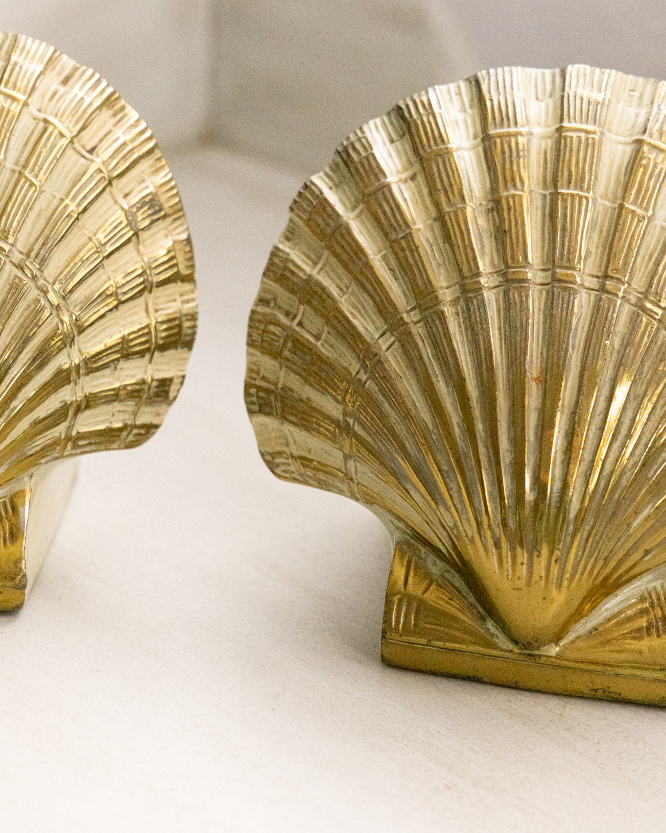 Vintage Brass Clam Shell Bookends, a Pair